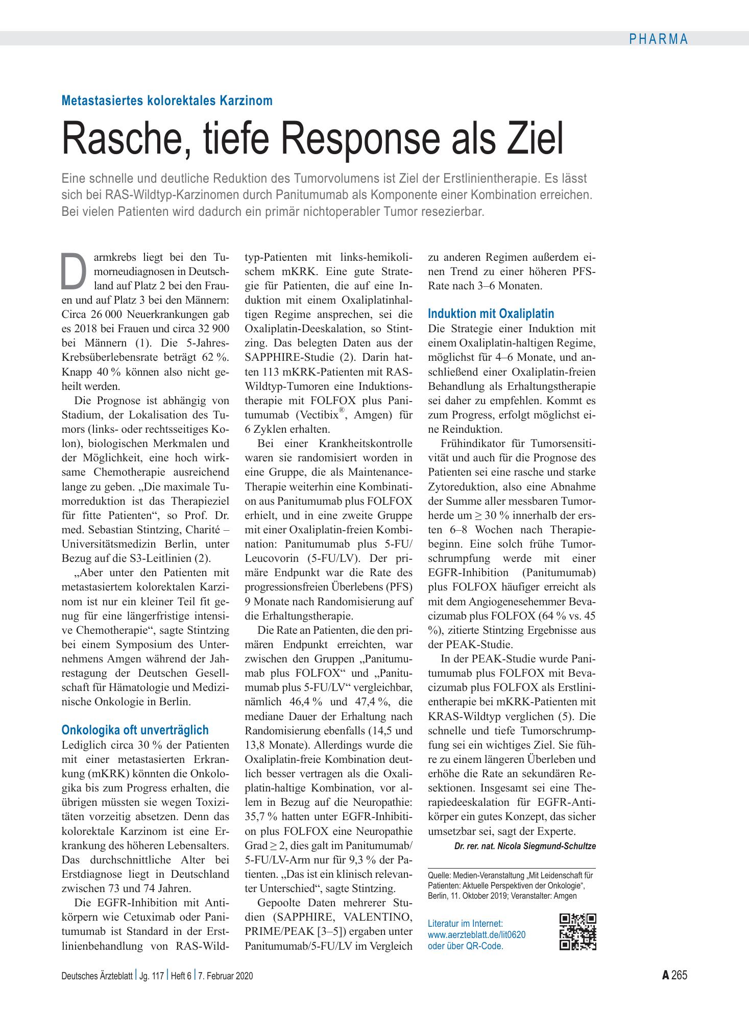 Vorschauseite 1: Metastasiertes kolorektales Karzinom: Rasche, tiefe Response als Ziel – Deutsches Ärzteblatt