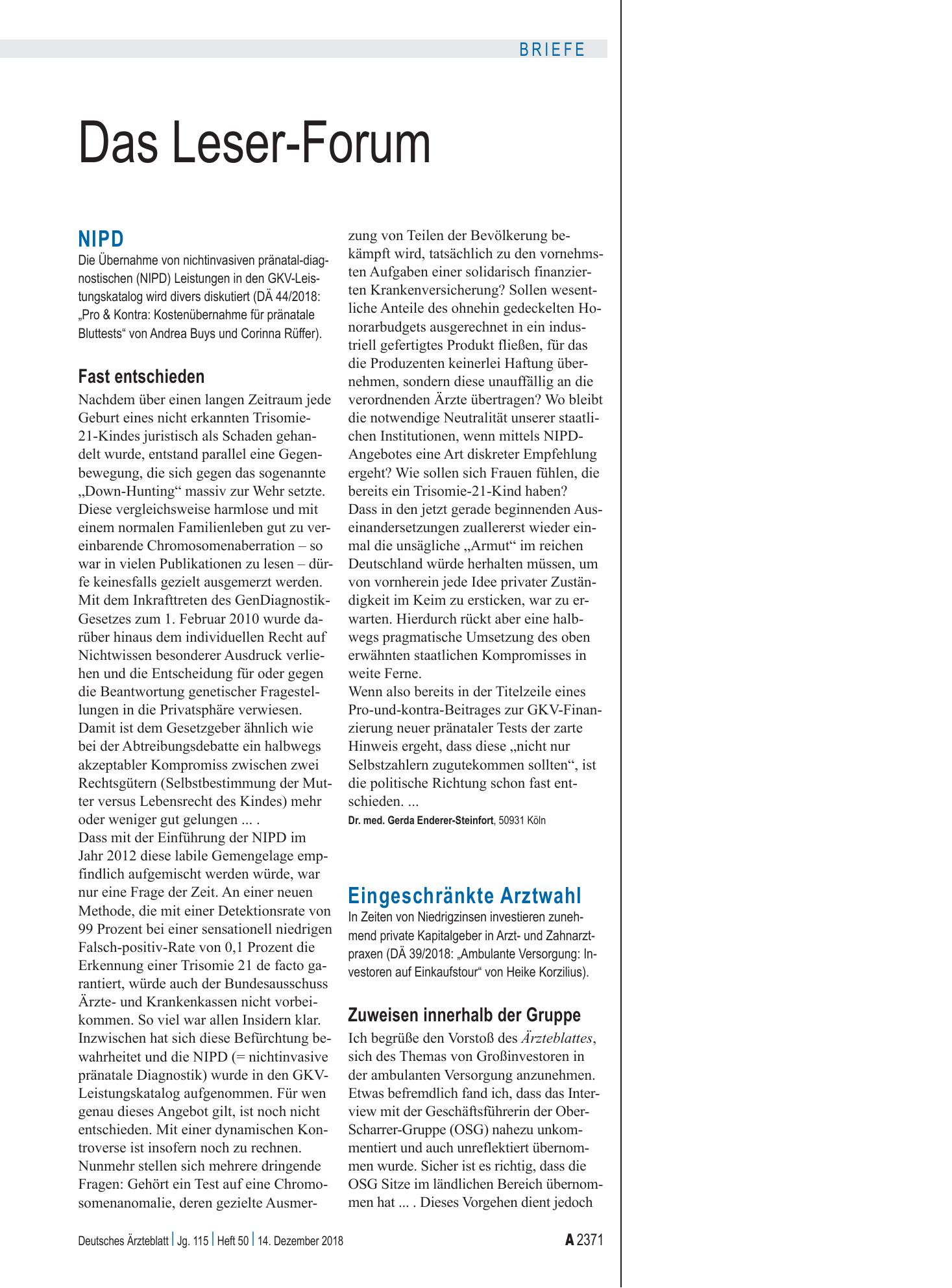 Vorschauseite 1: NIPD: Fast entschieden – Deutsches Ärzteblatt