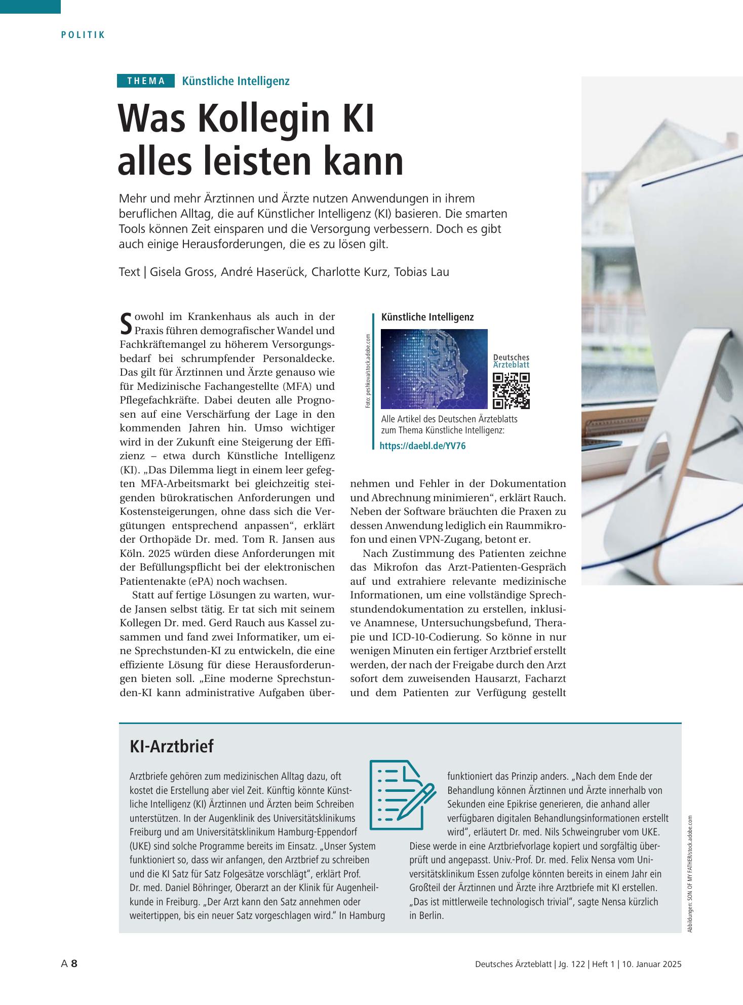 Vorschauseite 1: Künstliche Intelligenz: Was Kollegin KI alles leisten kann – Deutsches Ärzteblatt