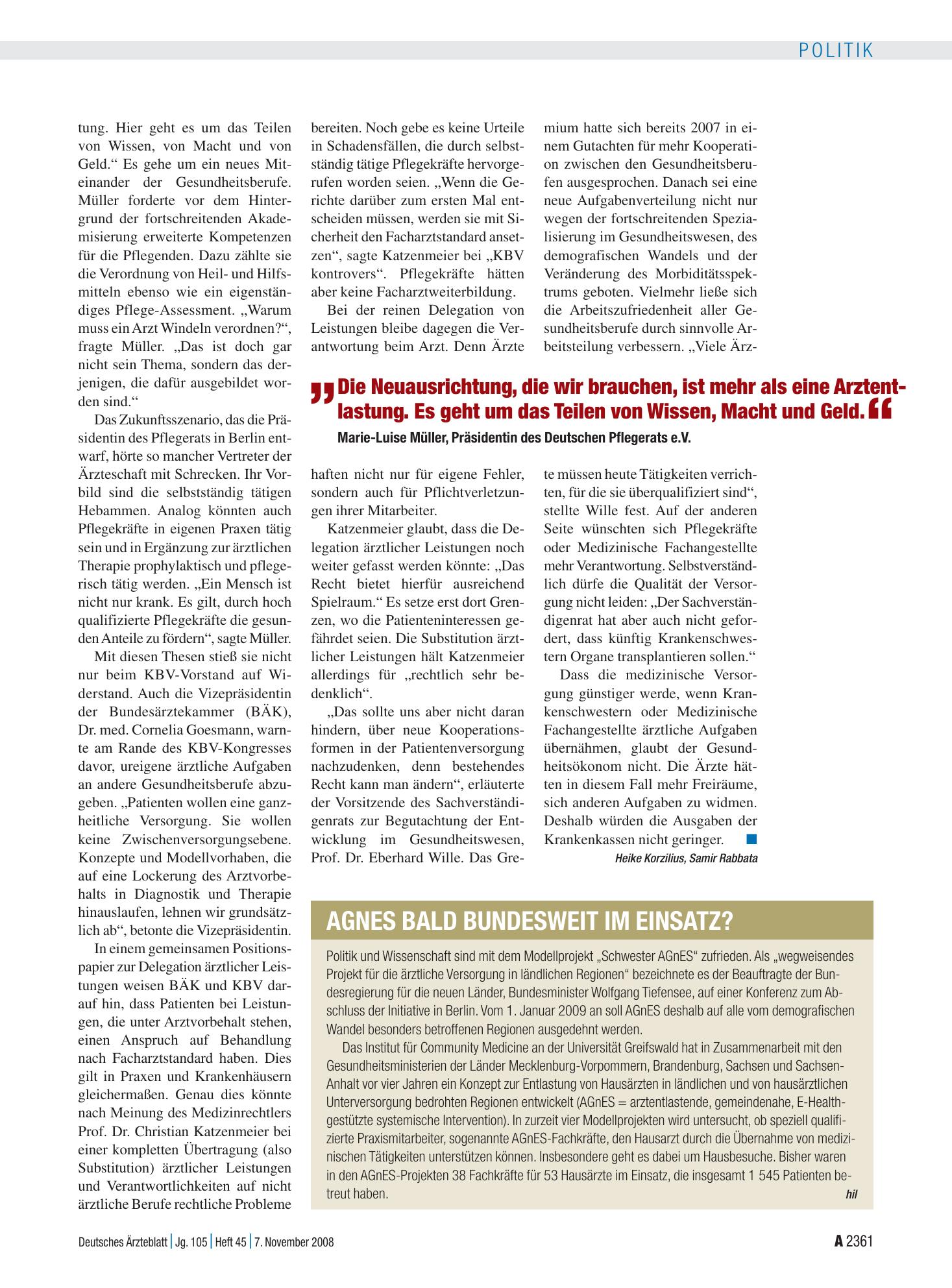 Vorschauseite 1: AGnES bald bundesweit im Einsatz? – Deutsches Ärzteblatt