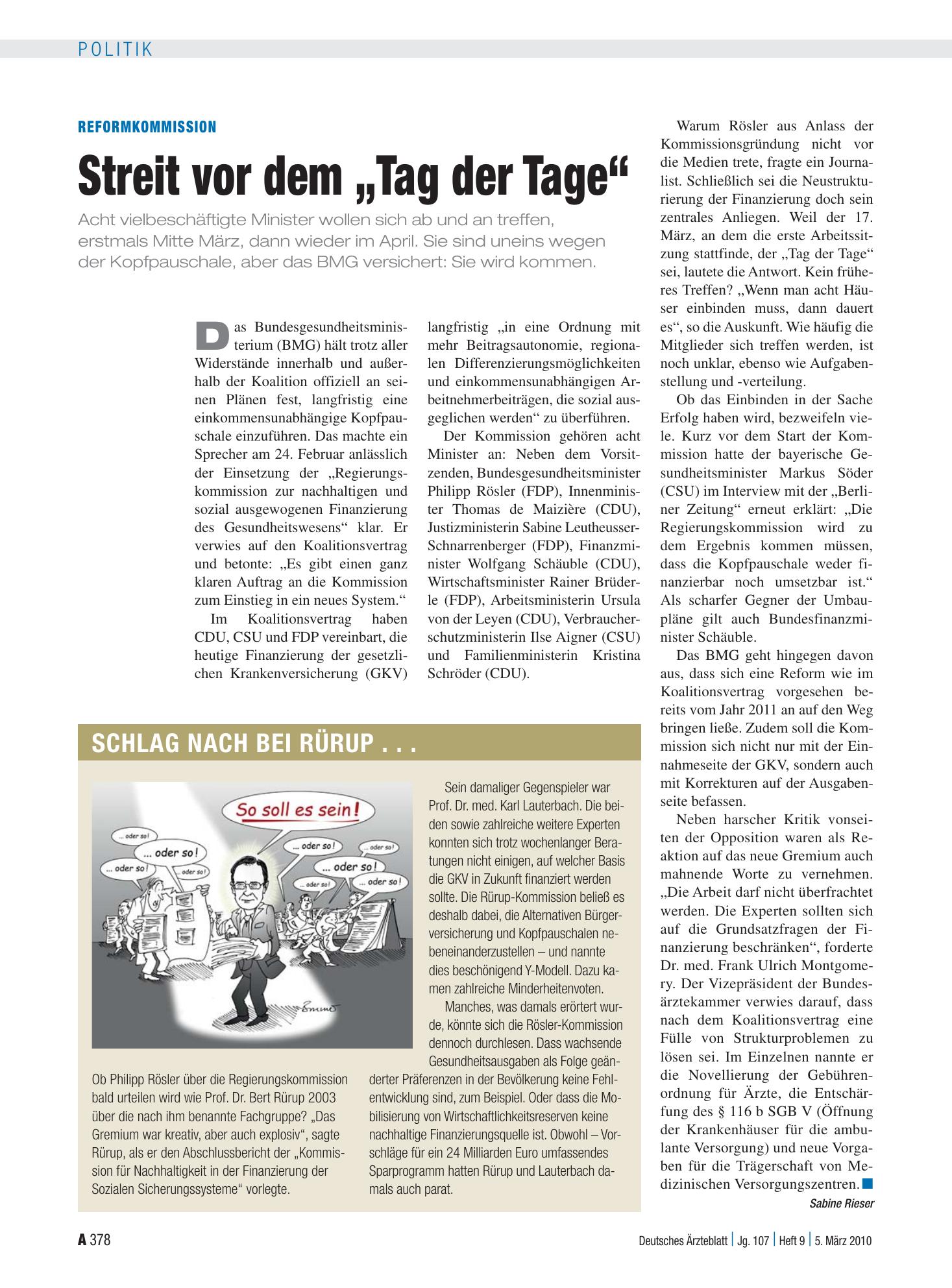 Vorschauseite 1: Reformkommission: Streit vor dem „Tag der Tage“ – Deutsches Ärzteblatt