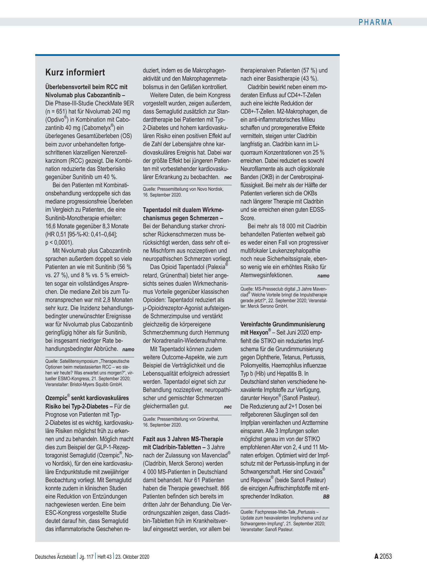 Vorschauseite 1: Kurz informiert – Deutsches Ärzteblatt