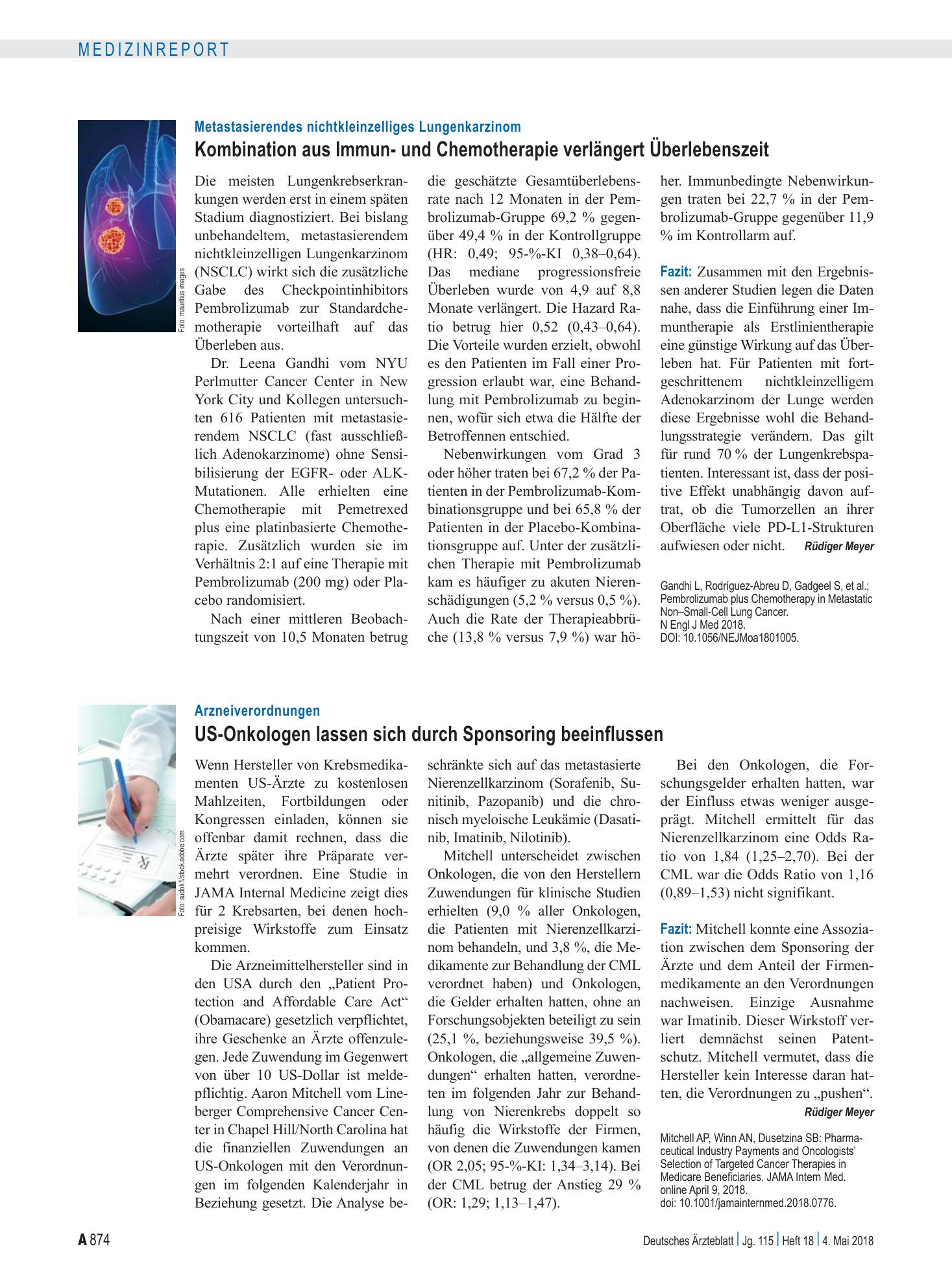 Vorschauseite 1: Arzneiverordnungen: US-Onkologen lassen sich durch Sponsoring beeinflussen – Deutsches Ärzteblatt