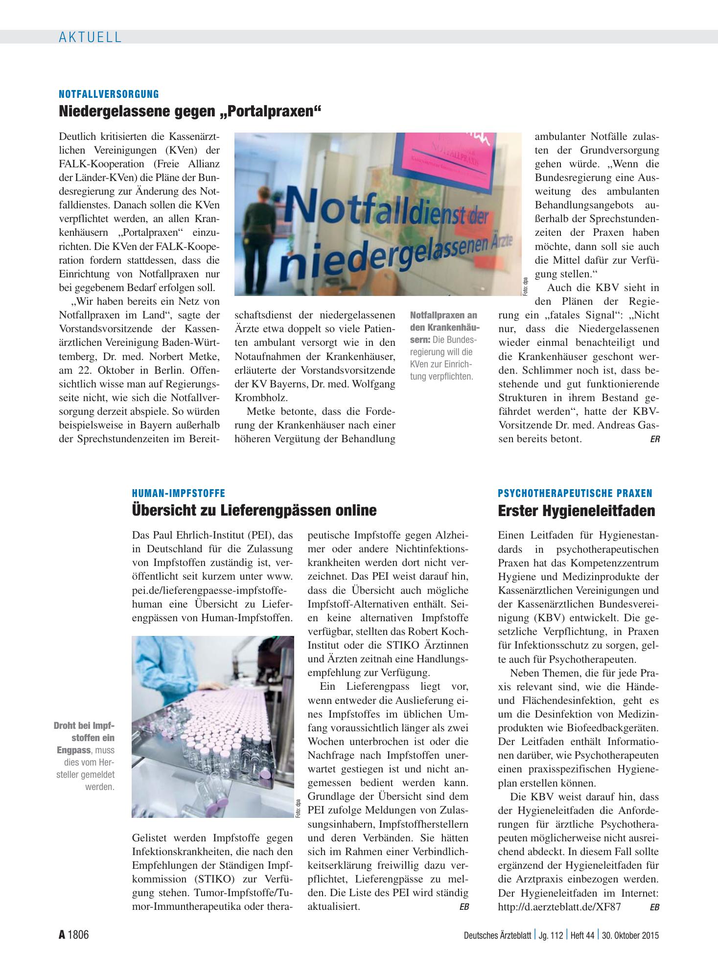Vorschauseite 1: Psychotherapeutische Praxen: Erster Hygieneleitfaden – Deutsches Ärzteblatt