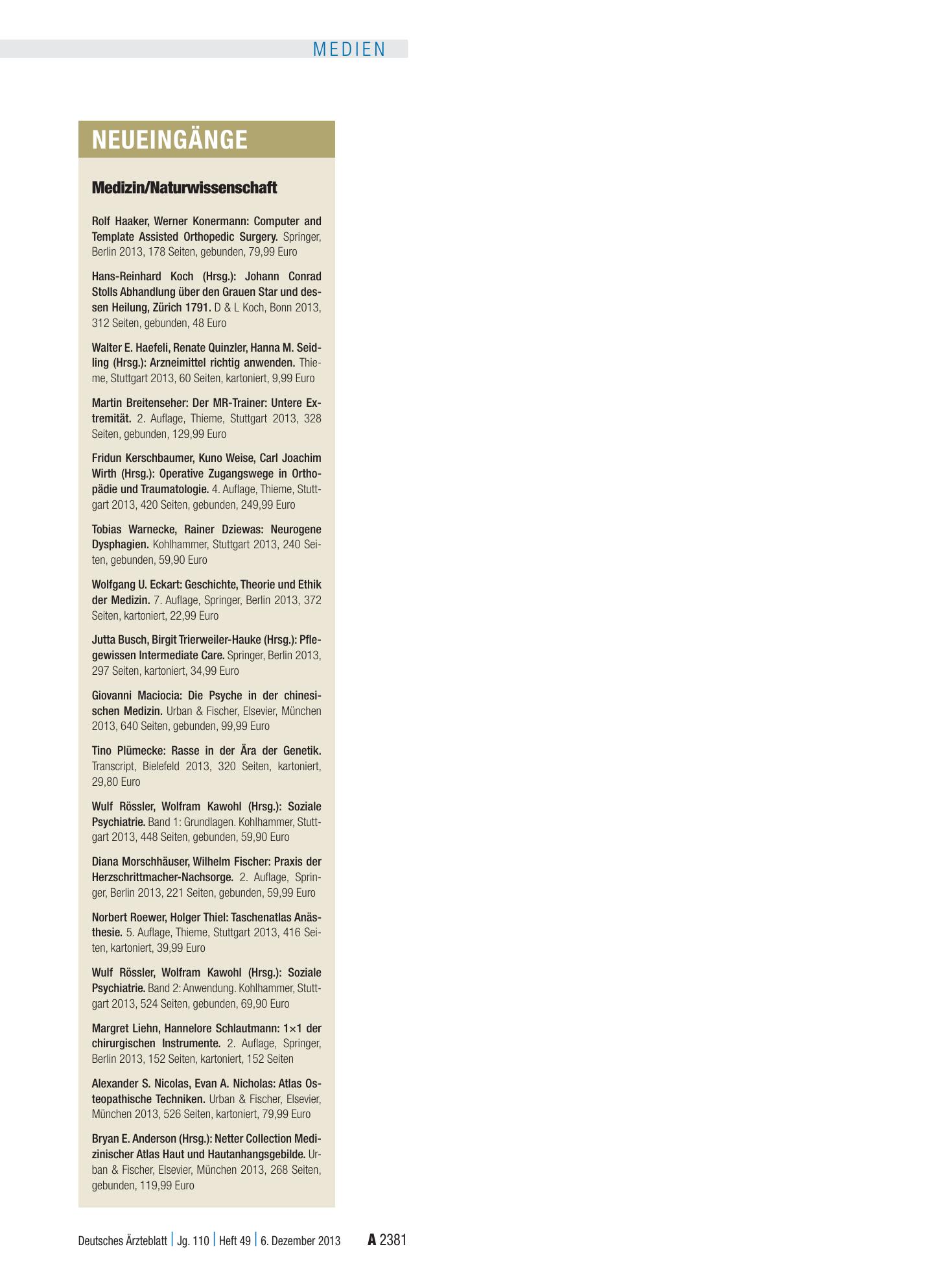 Vorschauseite 1: Neueingänge – Deutsches Ärzteblatt