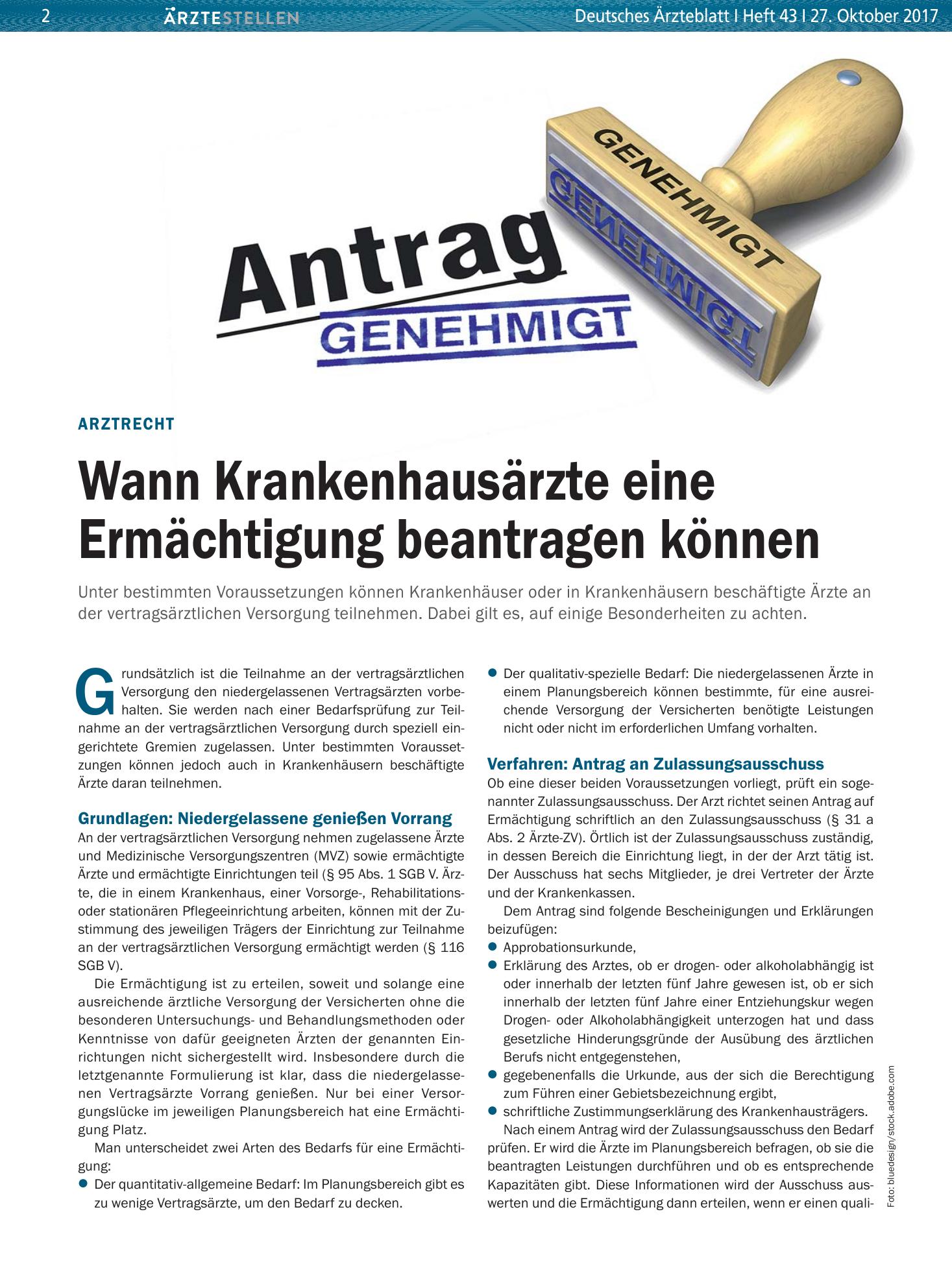 Vorschauseite 1: Arztrecht: Wann Krankenhausärzte eine Ermächtigung beantragen können – Deutsches Ärzteblatt