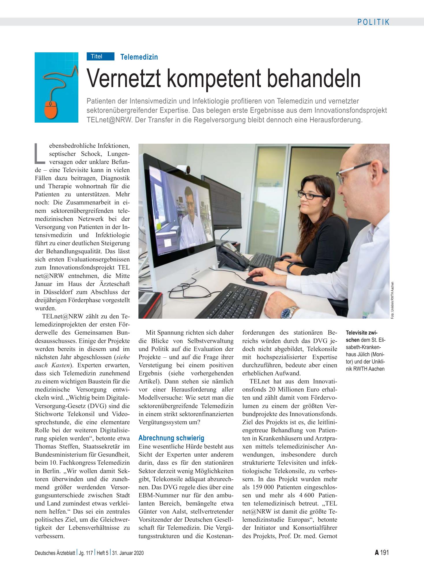 Vorschauseite 1: Telemedizin: Vernetzt kompetent behandeln – Deutsches Ärzteblatt