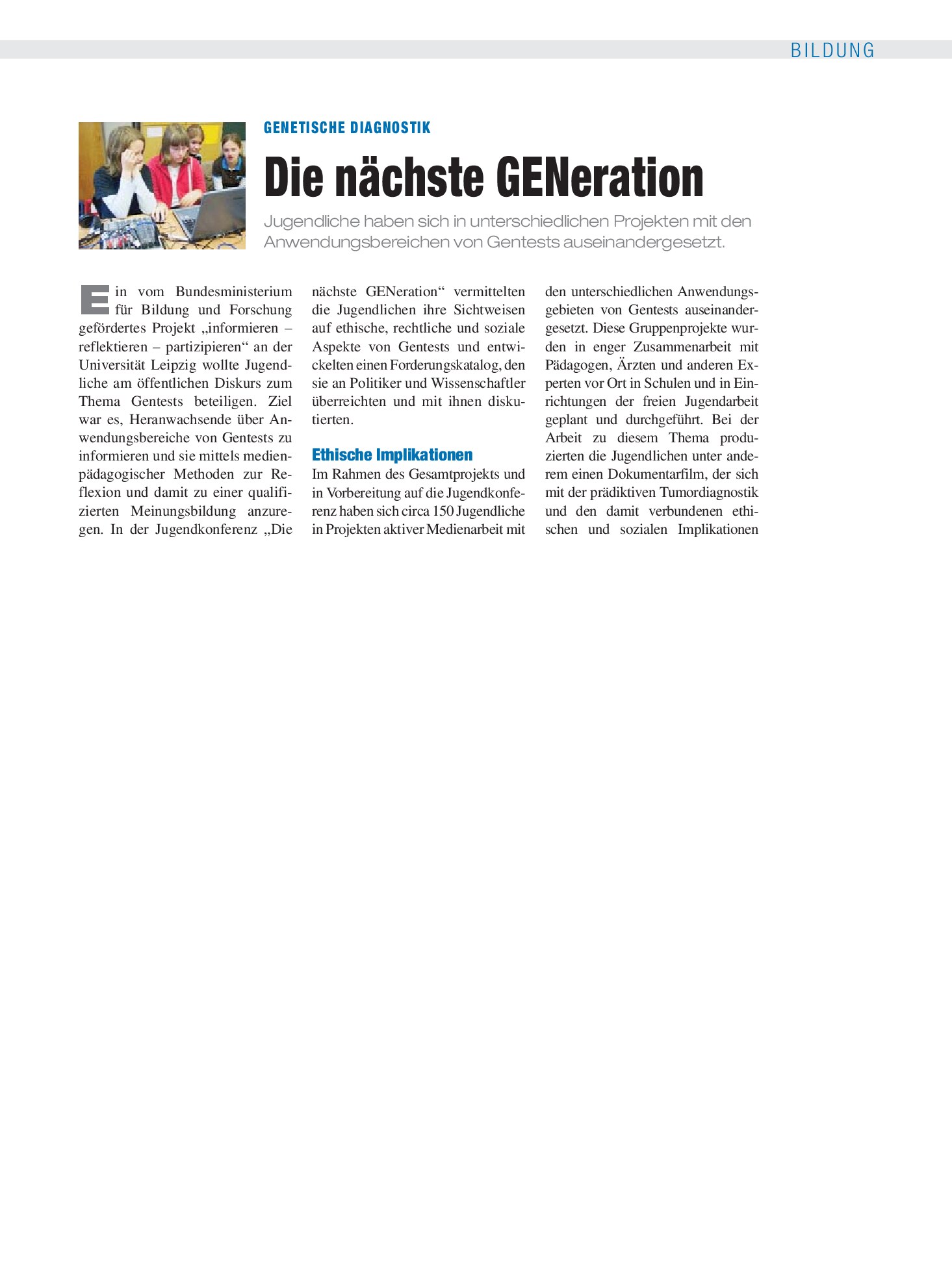 Vorschauseite 1: Genetische Diagnostik: Die nächste GENeration – Deutsches Ärzteblatt