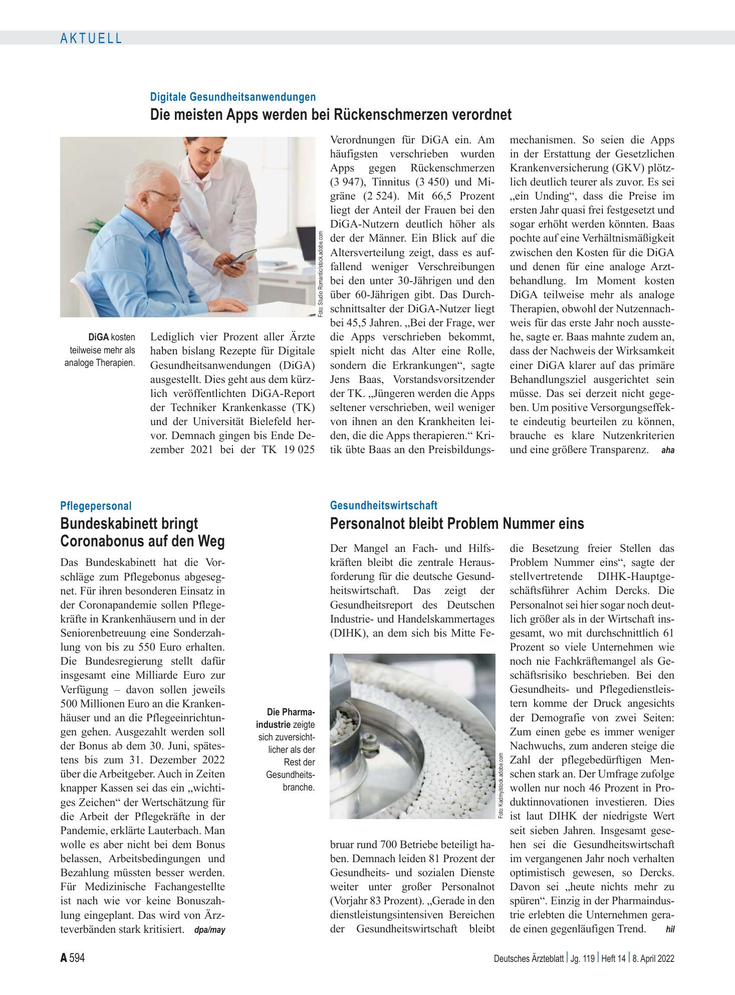 Vorschauseite 1: Gesundheitswirtschaft: Personalnot bleibt Problem Nummer eins – Deutsches Ärzteblatt