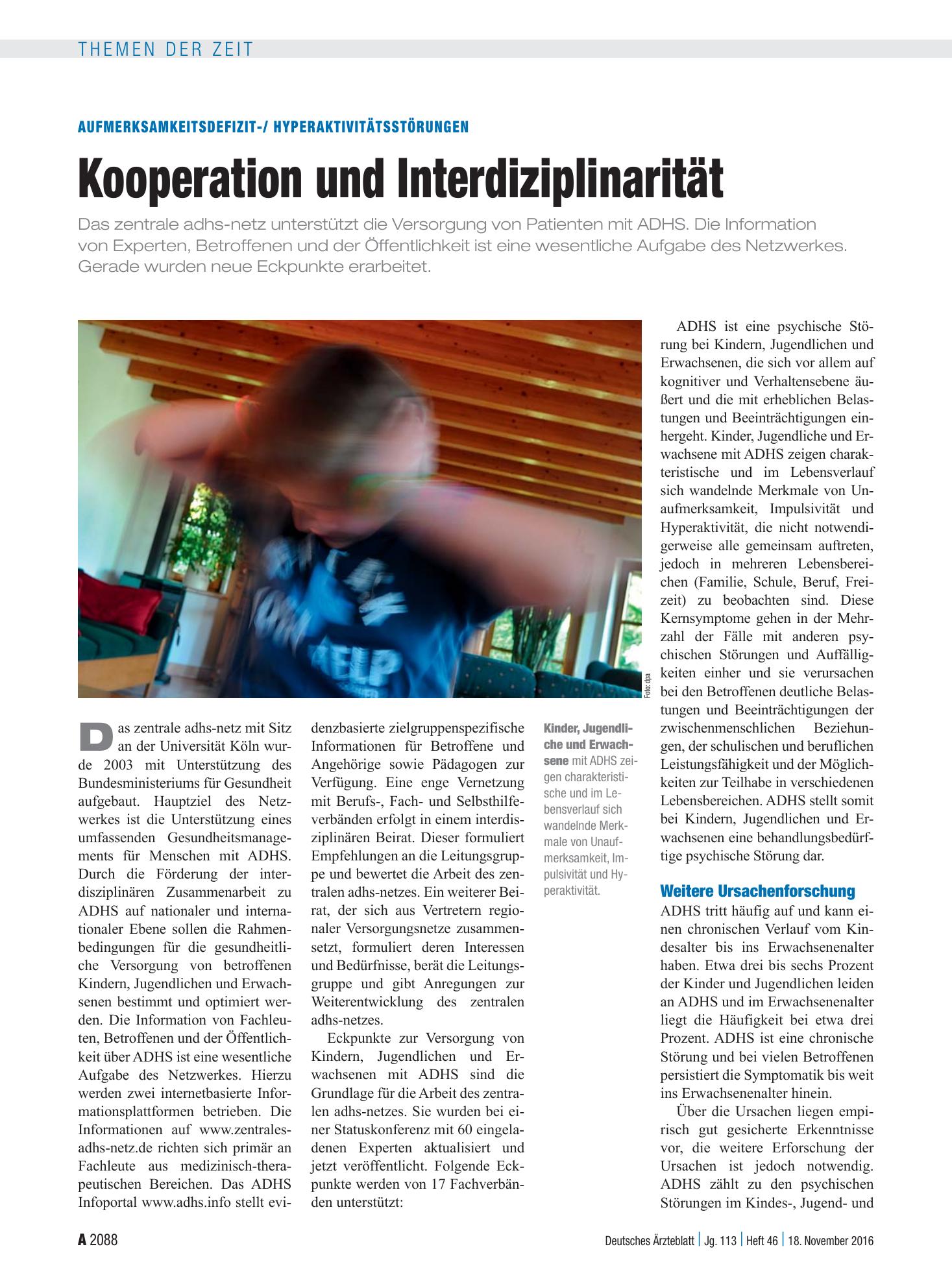 Vorschauseite 1: Aufmerksamkeitsdefizit-/ Hyperaktivitätsstörungen: Kooperation und Interdisziplinarität – Deutsches Ärzteblatt
