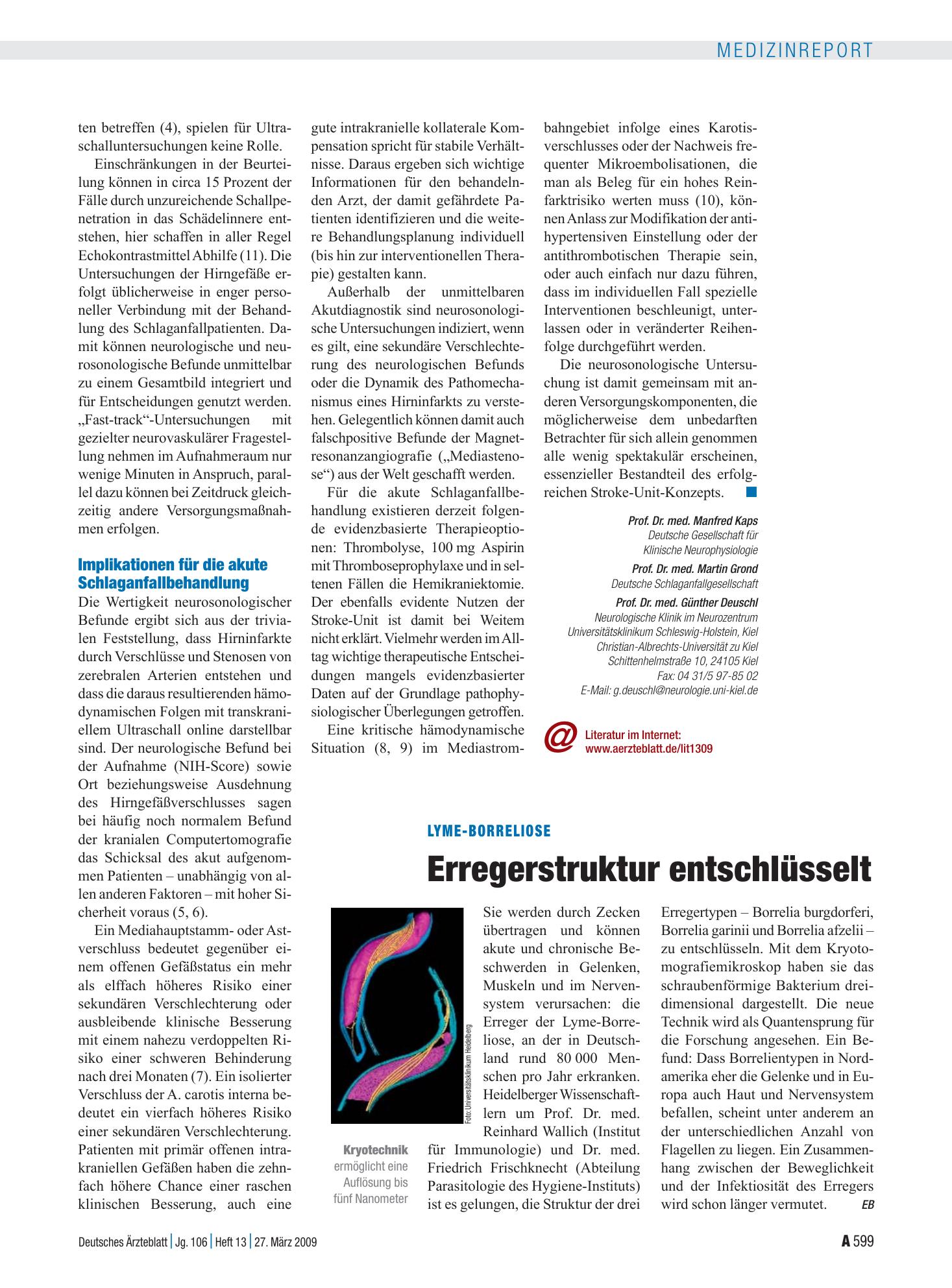 Vorschauseite 1: Lyme-Borreliose: Erregerstruktur entschlüsselt – Deutsches Ärzteblatt
