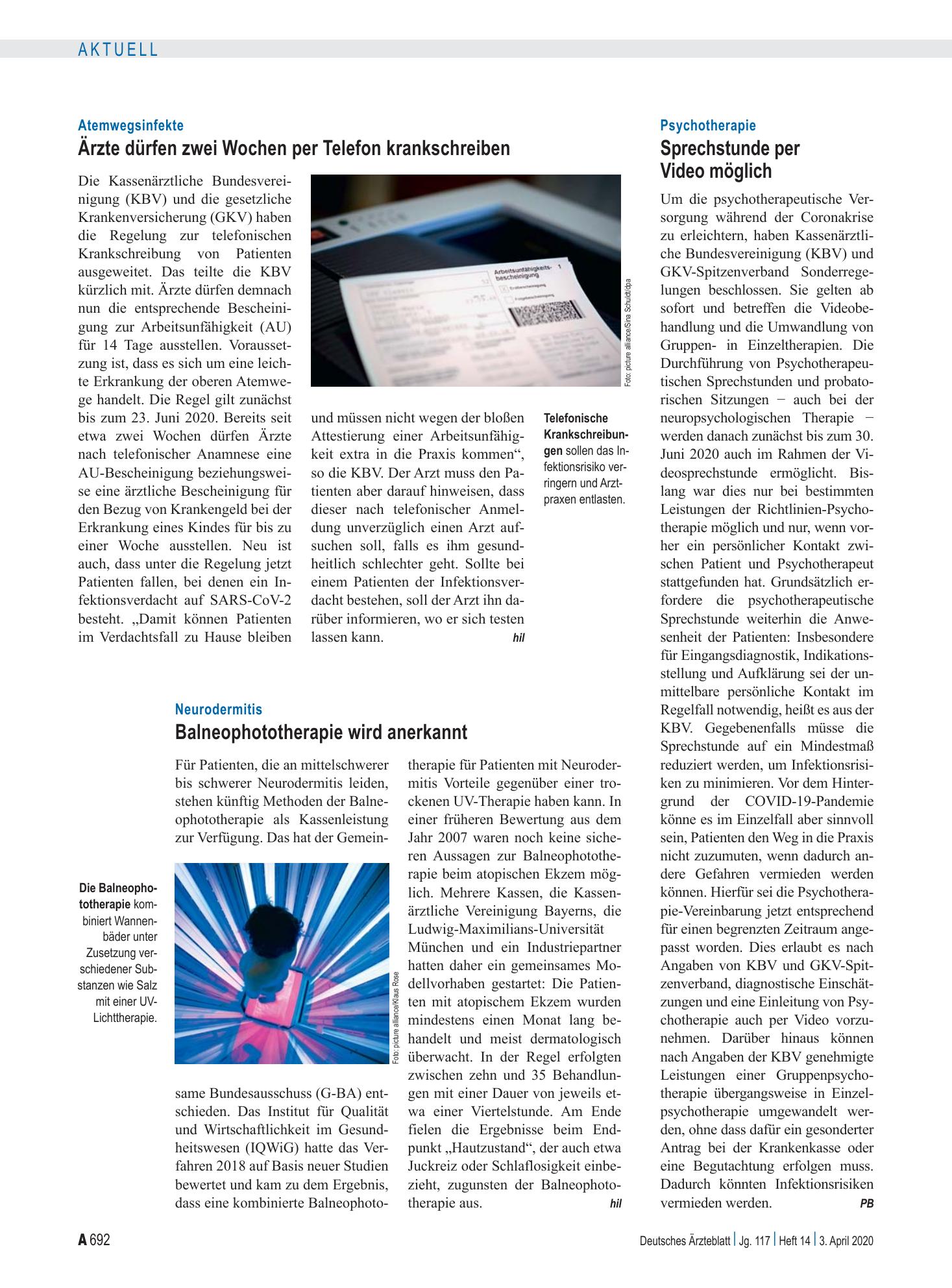 Vorschauseite 1: Neurodermitis: Balneophototherapie wird anerkannt – Deutsches Ärzteblatt