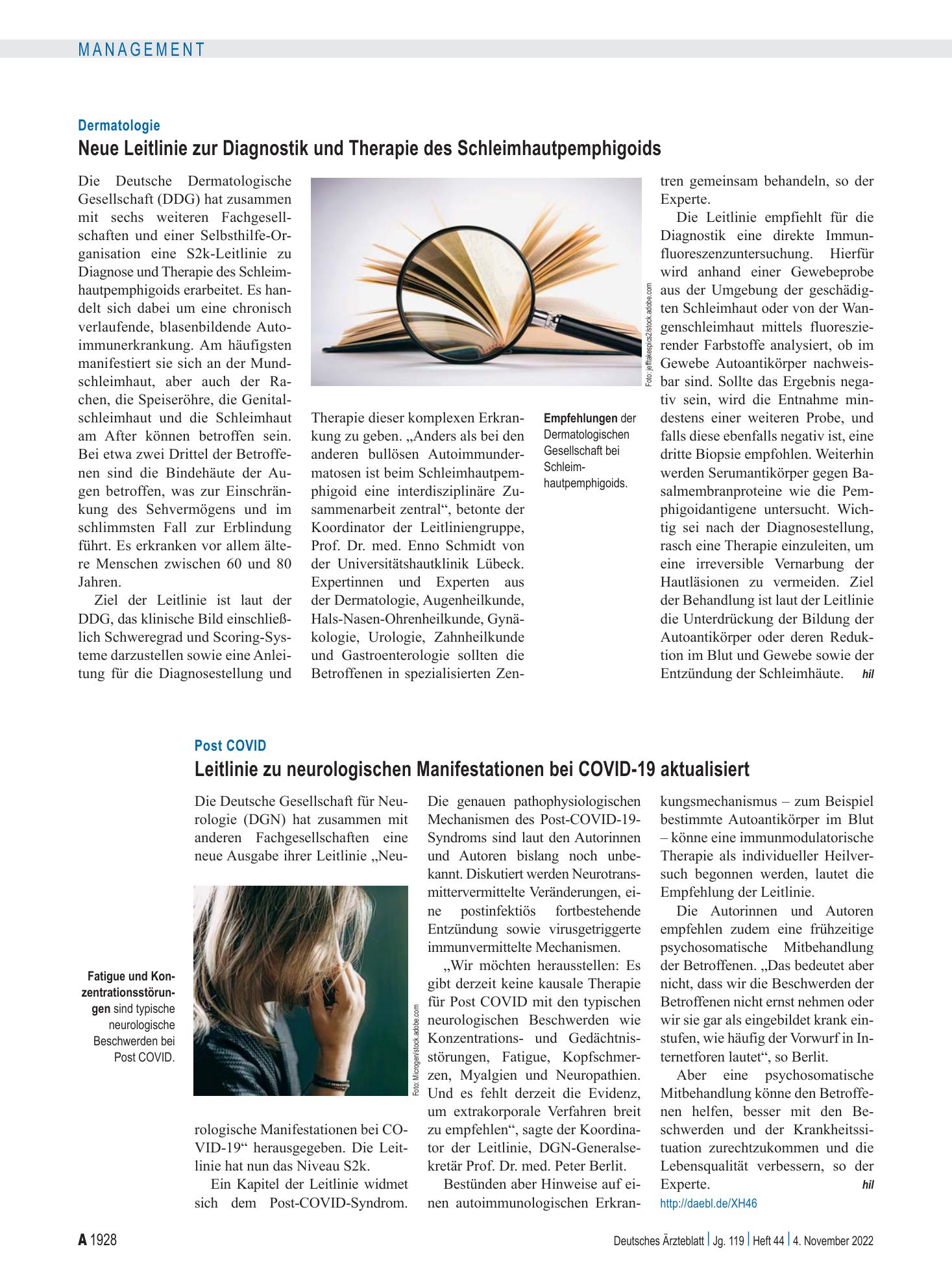 Vorschauseite 1: Post COVID: Leitlinie zu neurologischen Manifestationen bei COVID-19 aktualisiert – Deutsches Ärzteblatt