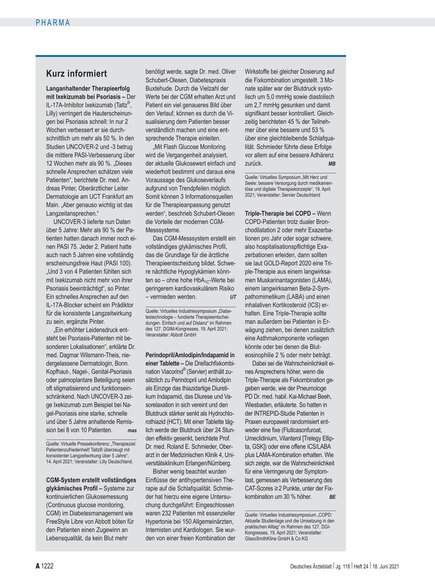 Vorschauseite 1: Kurz informiert – Deutsches Ärzteblatt