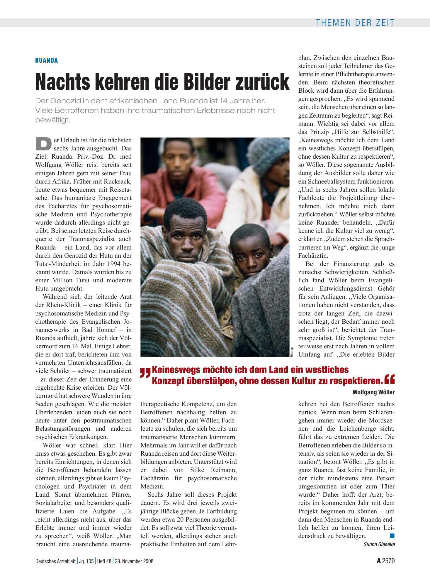 Vorschauseite 1: Ruanda: Nachts kehren die Bilder zurück – Deutsches Ärzteblatt