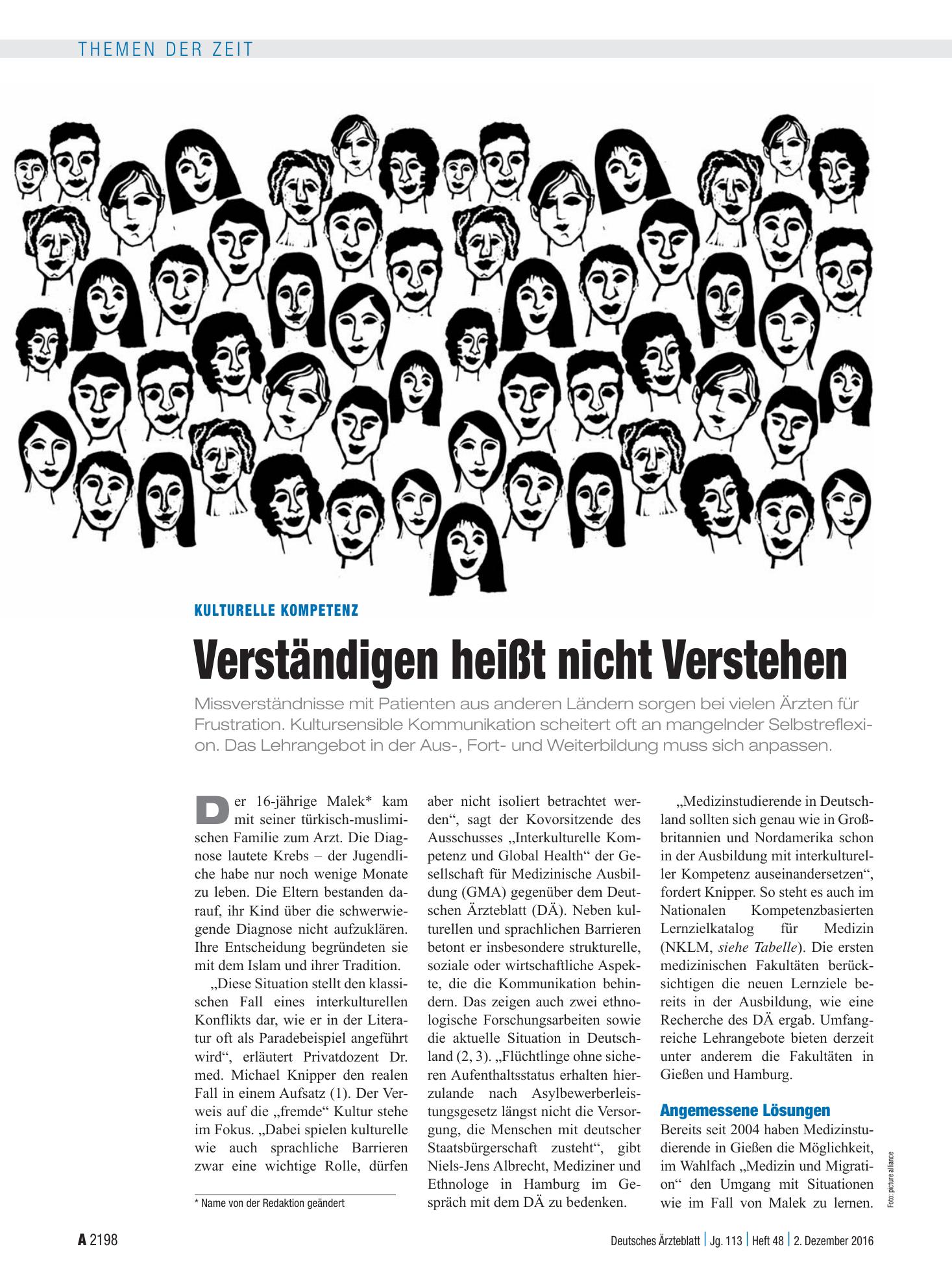 Vorschauseite 1: Kulturelle Kompetenz: Verständigen heißt nicht Verstehen – Deutsches Ärzteblatt