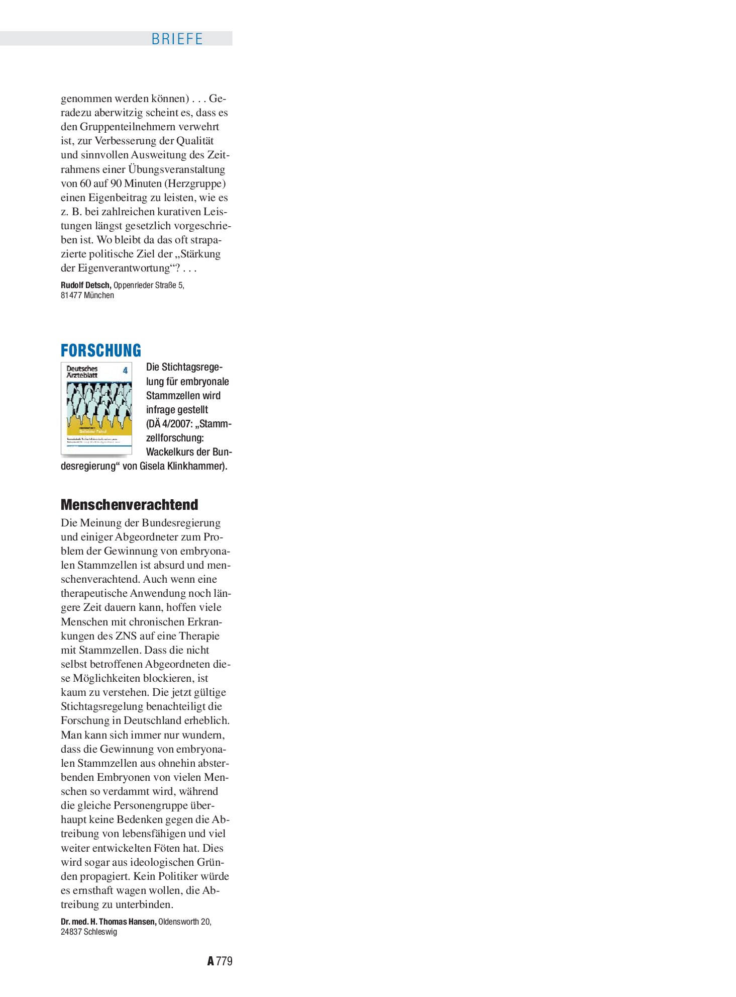 Vorschauseite 1: Forschung: Menschenverachtend – Deutsches Ärzteblatt