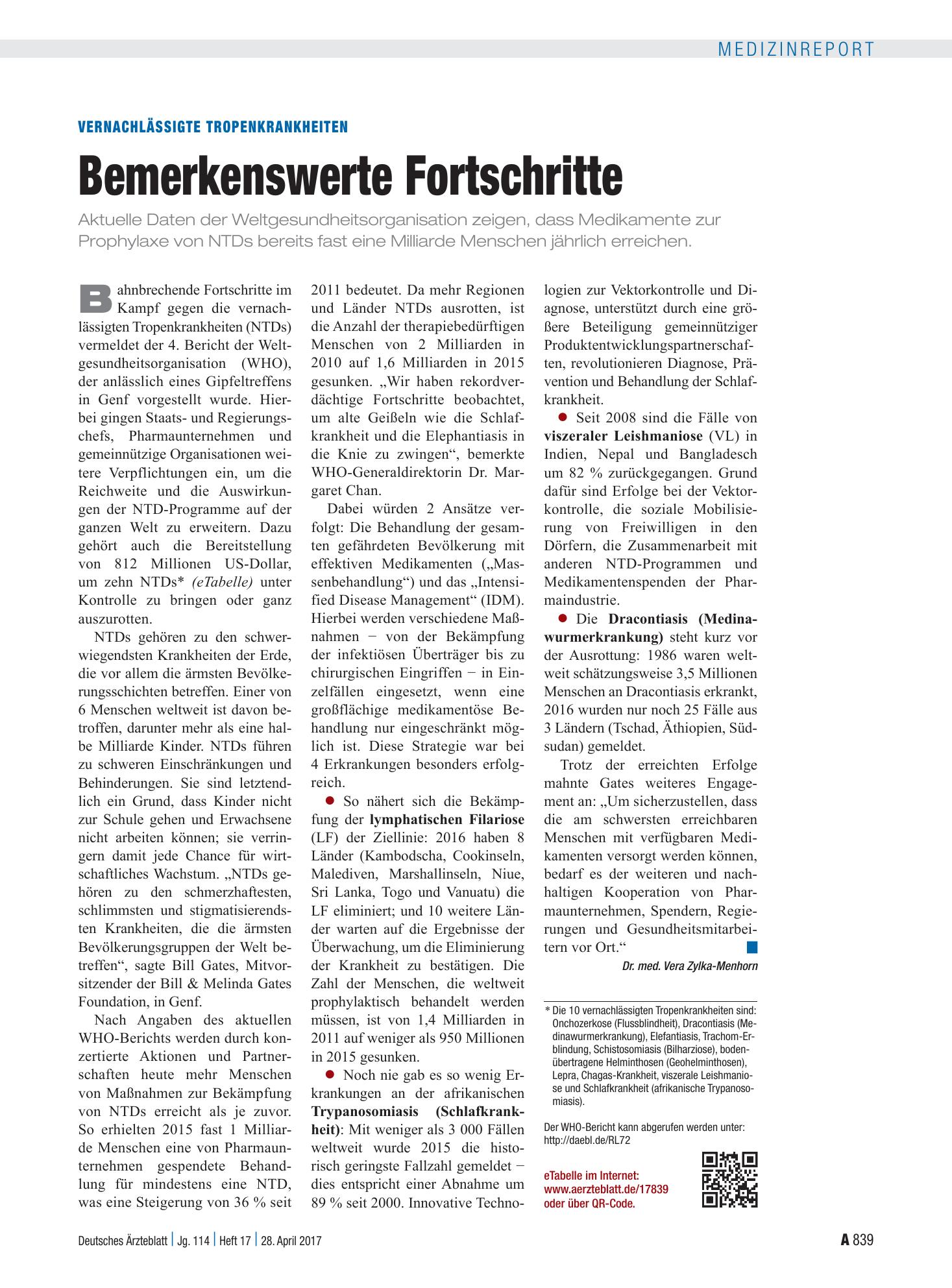 Vorschauseite 1: Vernachlässigte Tropenkrankheiten: Bemerkenswerte Fortschritte – Deutsches Ärzteblatt