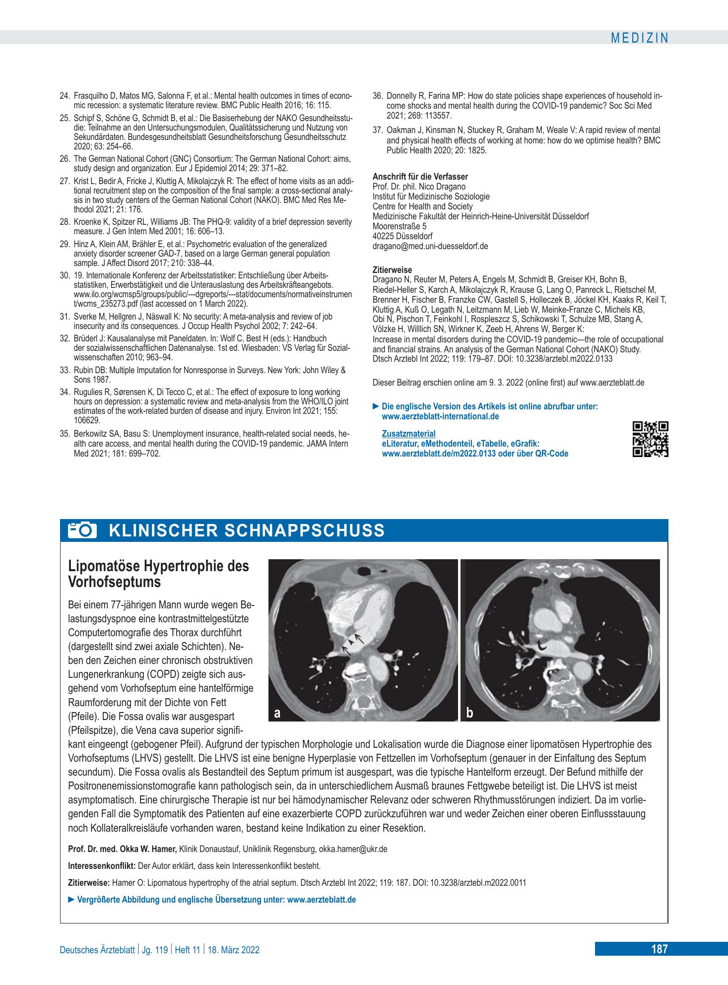 Vorschauseite 1: Lipomatöse Hypertrophie des Vorhofseptums – Deutsches Ärzteblatt