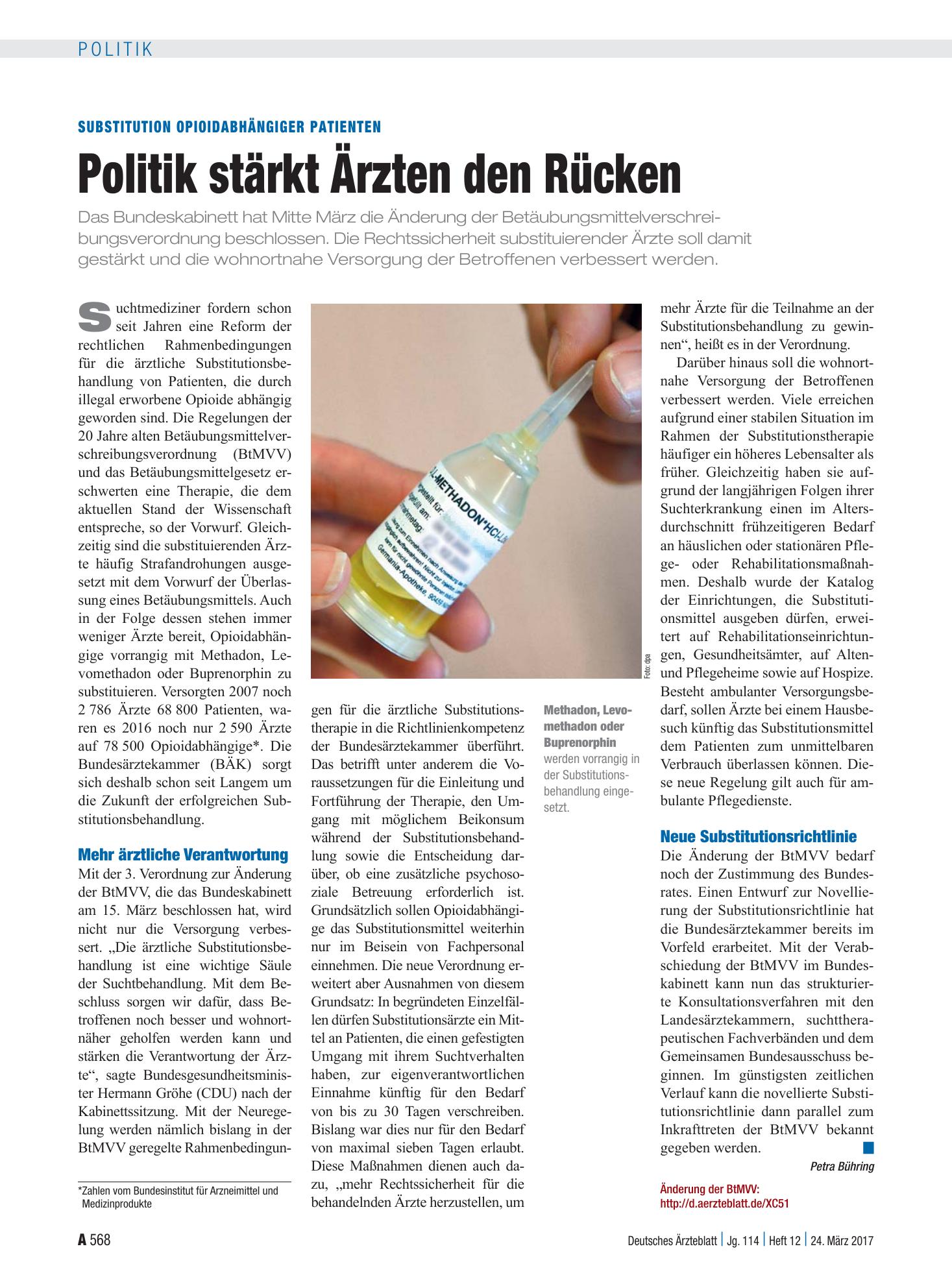 Vorschauseite 1: Substitution opioidabhängiger Patienten: Politik stärkt Ärzten den Rücken – Deutsches Ärzteblatt