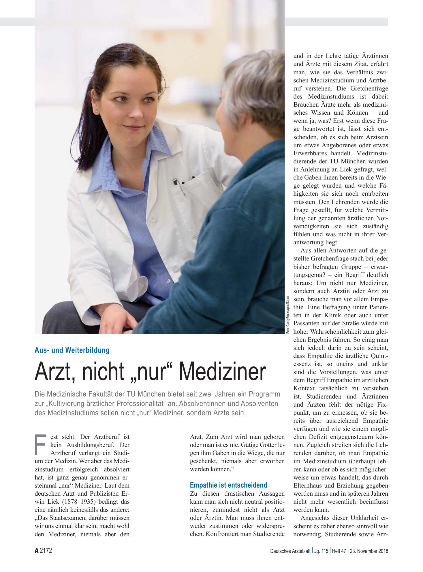 Vorschauseite 1: Aus- und Weiterbildung: Arzt, nicht „nur“ Mediziner – Deutsches Ärzteblatt
