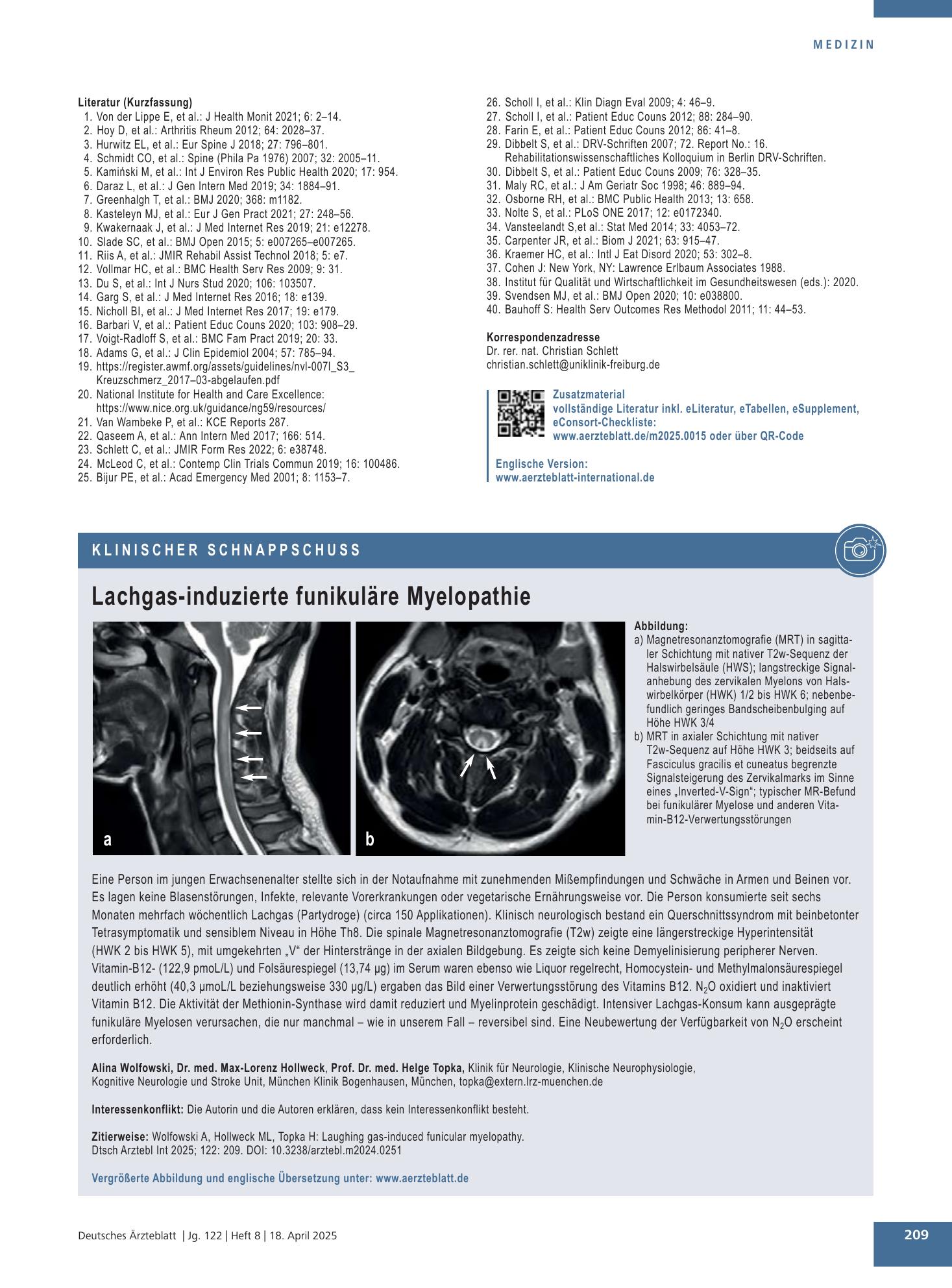 Vorschauseite 1: Lachgas-induzierte funikuläre Myelopathie – Deutsches Ärzteblatt
