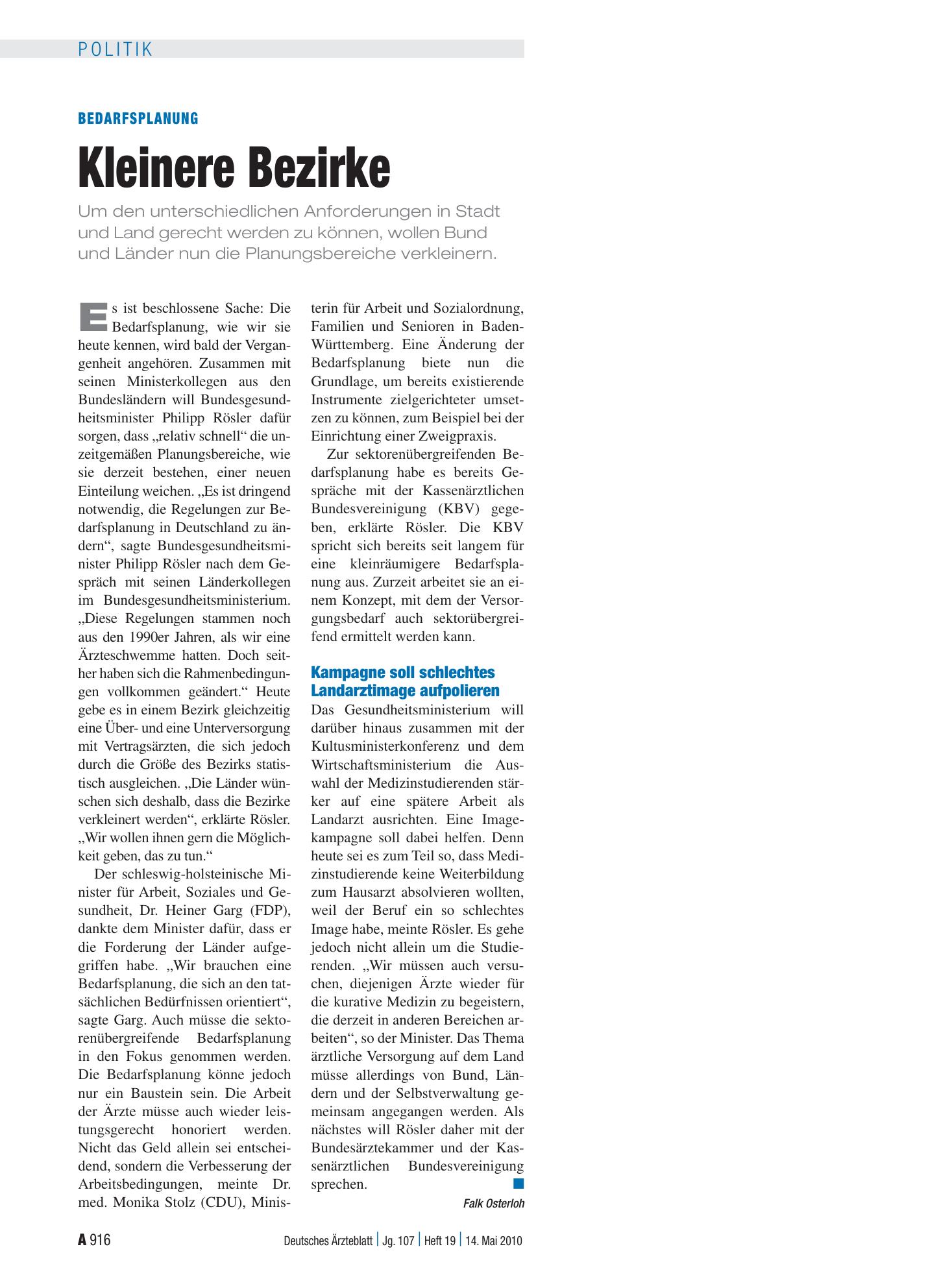 Vorschauseite 1: Bedarfsplanung: Kleinere Bezirke – Deutsches Ärzteblatt
