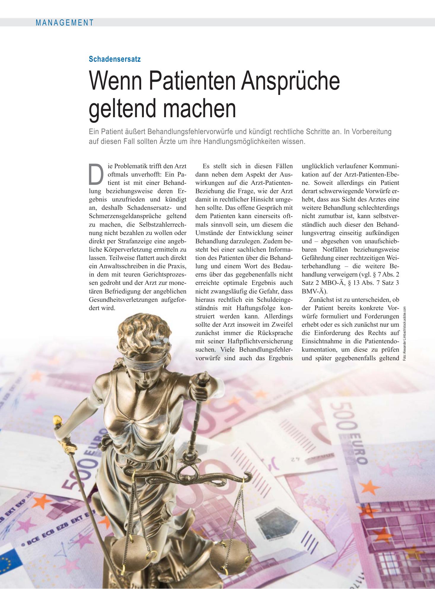 Vorschauseite 1: Schadensersatz: Wenn Patienten Ansprüche geltend machen – Deutsches Ärzteblatt