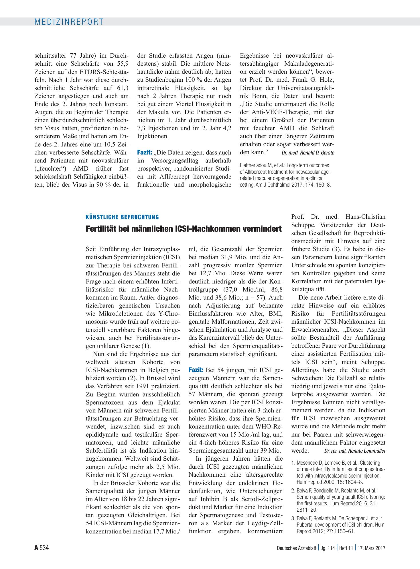 Vorschauseite 1: Künstliche Befruchtung: Fertilität bei männlichen ICSI-Nachkommen vermindert – Deutsches Ärzteblatt