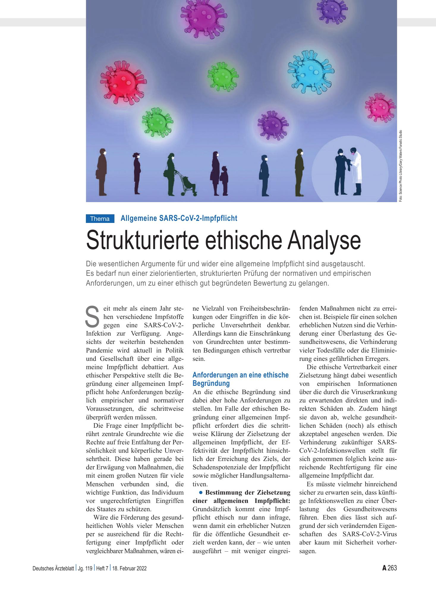 Vorschauseite 1: Allgemeine SARS-CoV-2-Impfpflicht: Strukturierte ethische Analyse – Deutsches Ärzteblatt