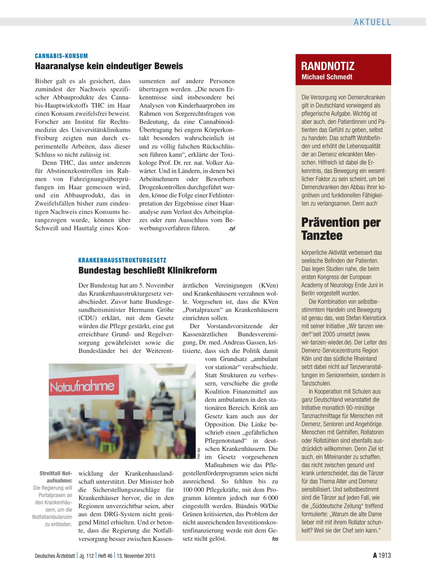 Vorschauseite 1: Randnotiz: Prävention per Tanztee – Deutsches Ärzteblatt
