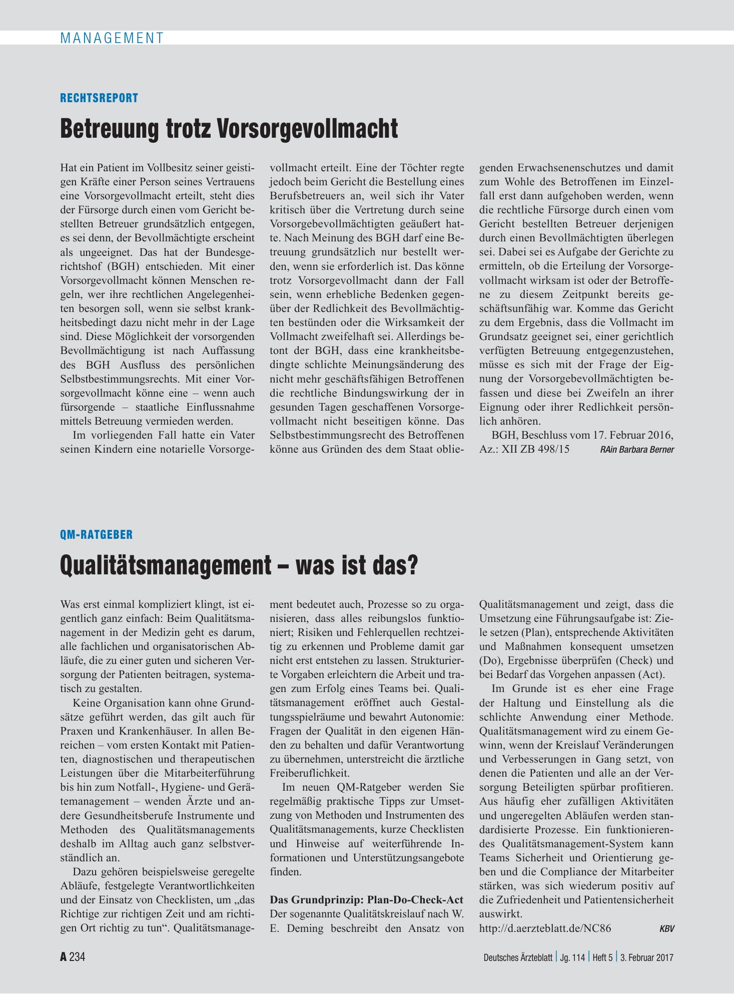 Vorschauseite 1: QM-Ratgeber: Qualitätsmanagement – was ist das? – Deutsches Ärzteblatt