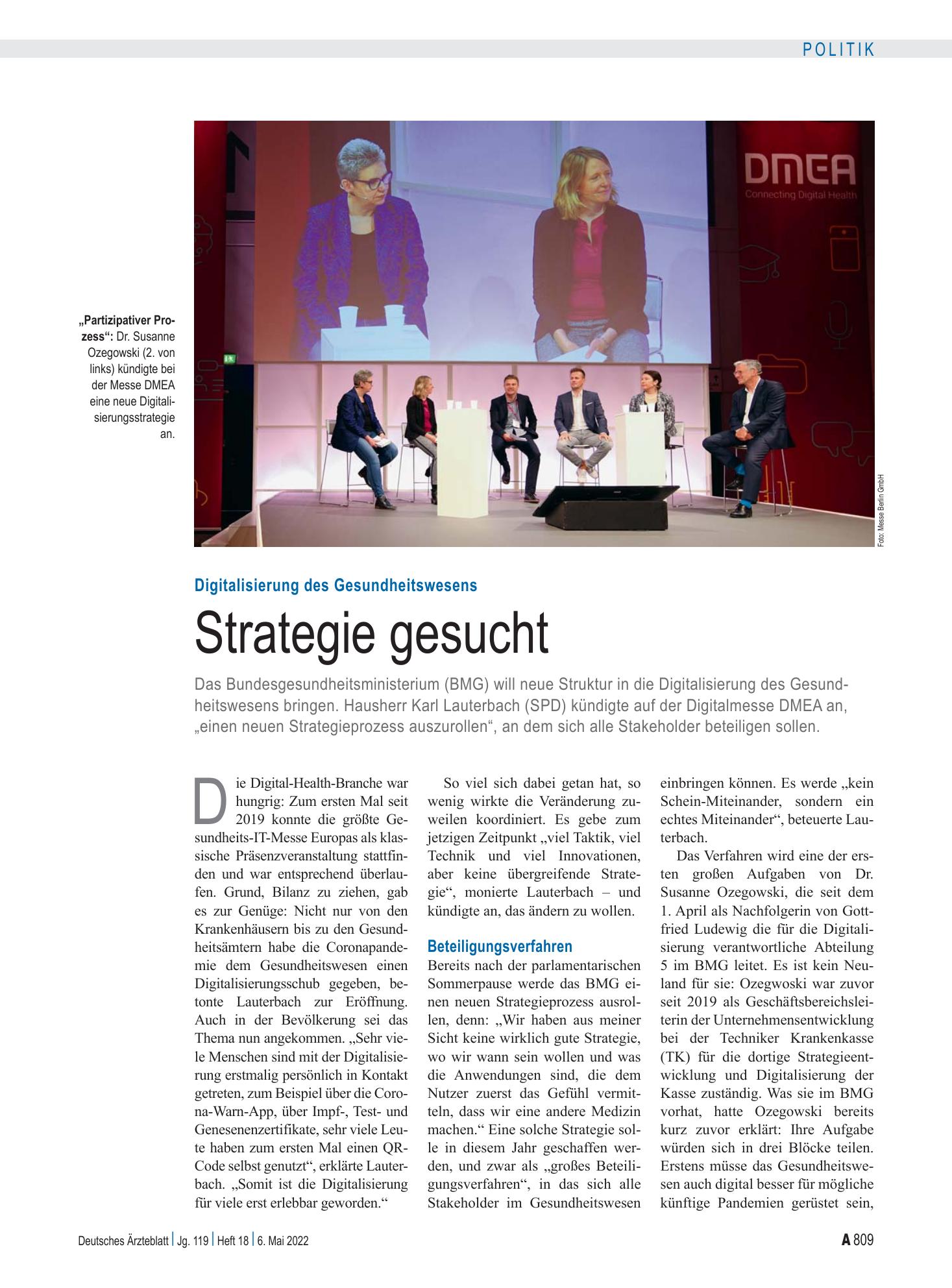 Vorschauseite 1: Digitalisierung des Gesundheitswesens: Strategie gesucht – Deutsches Ärzteblatt