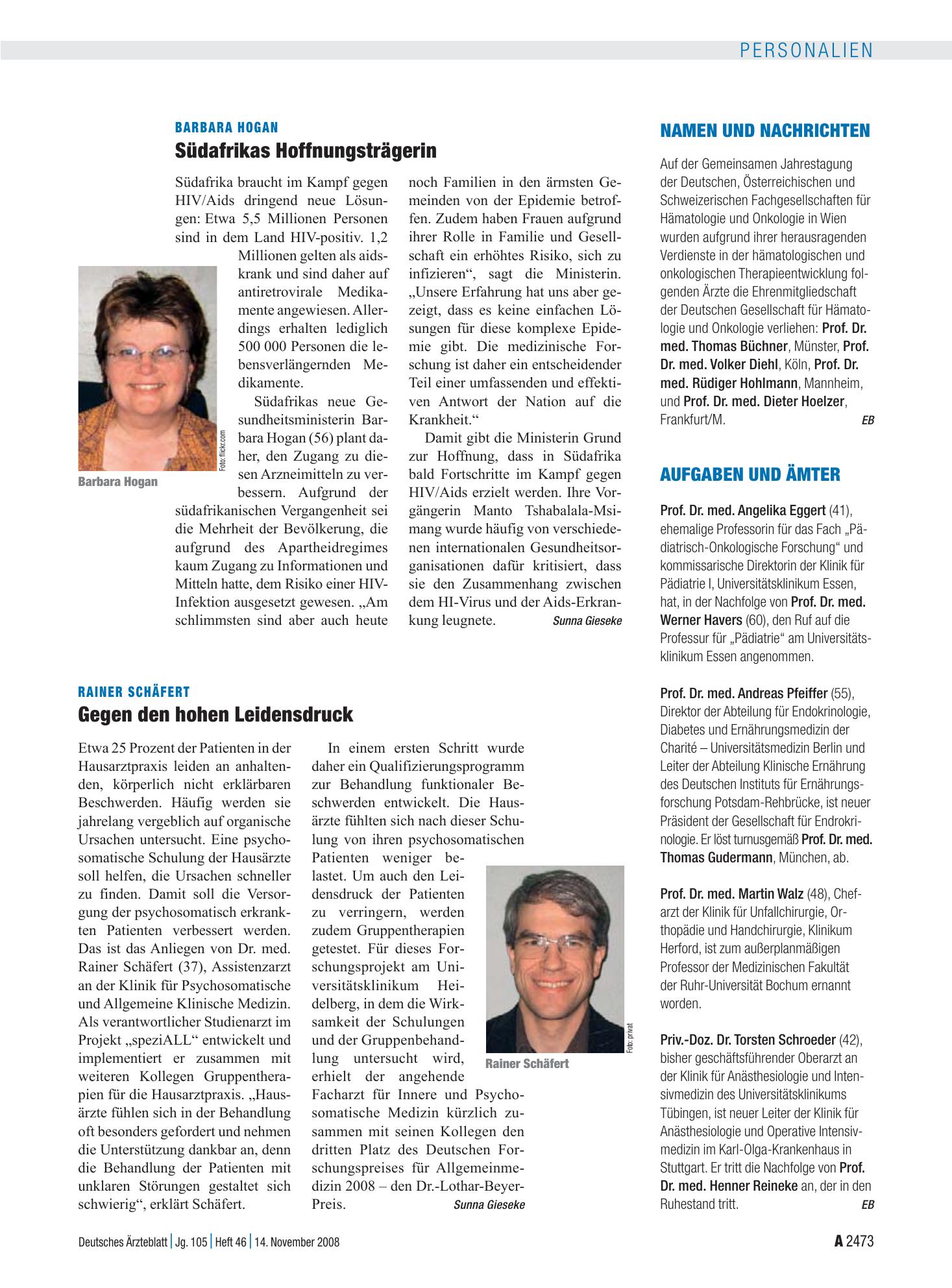 Vorschauseite 1: Barbara Hogan: Südafrikas Hoffnungsträgerin – Deutsches Ärzteblatt
