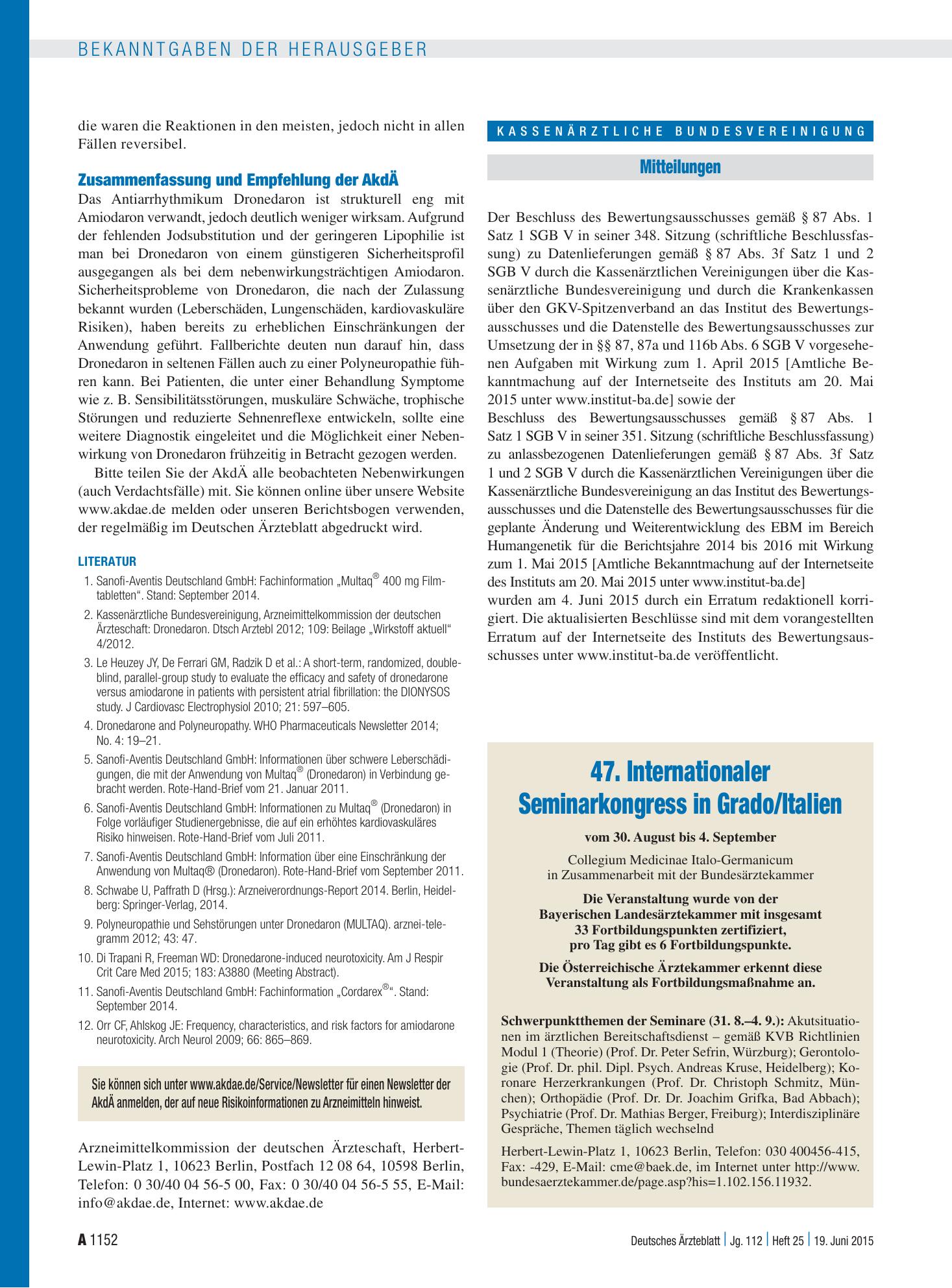 Vorschauseite 1: Mitteilungen – Deutsches Ärzteblatt
