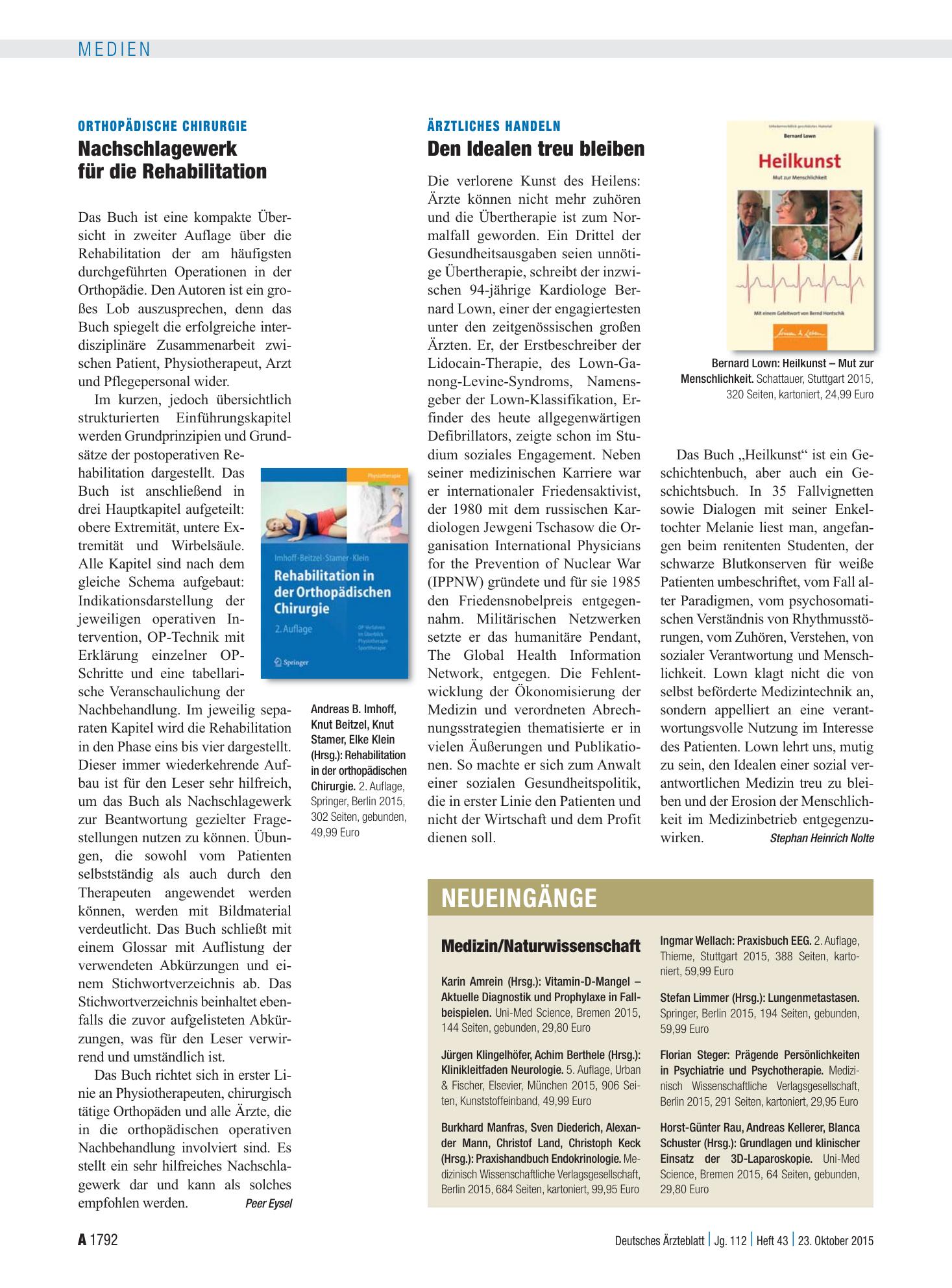 Vorschauseite 1: Neueingänge – Deutsches Ärzteblatt