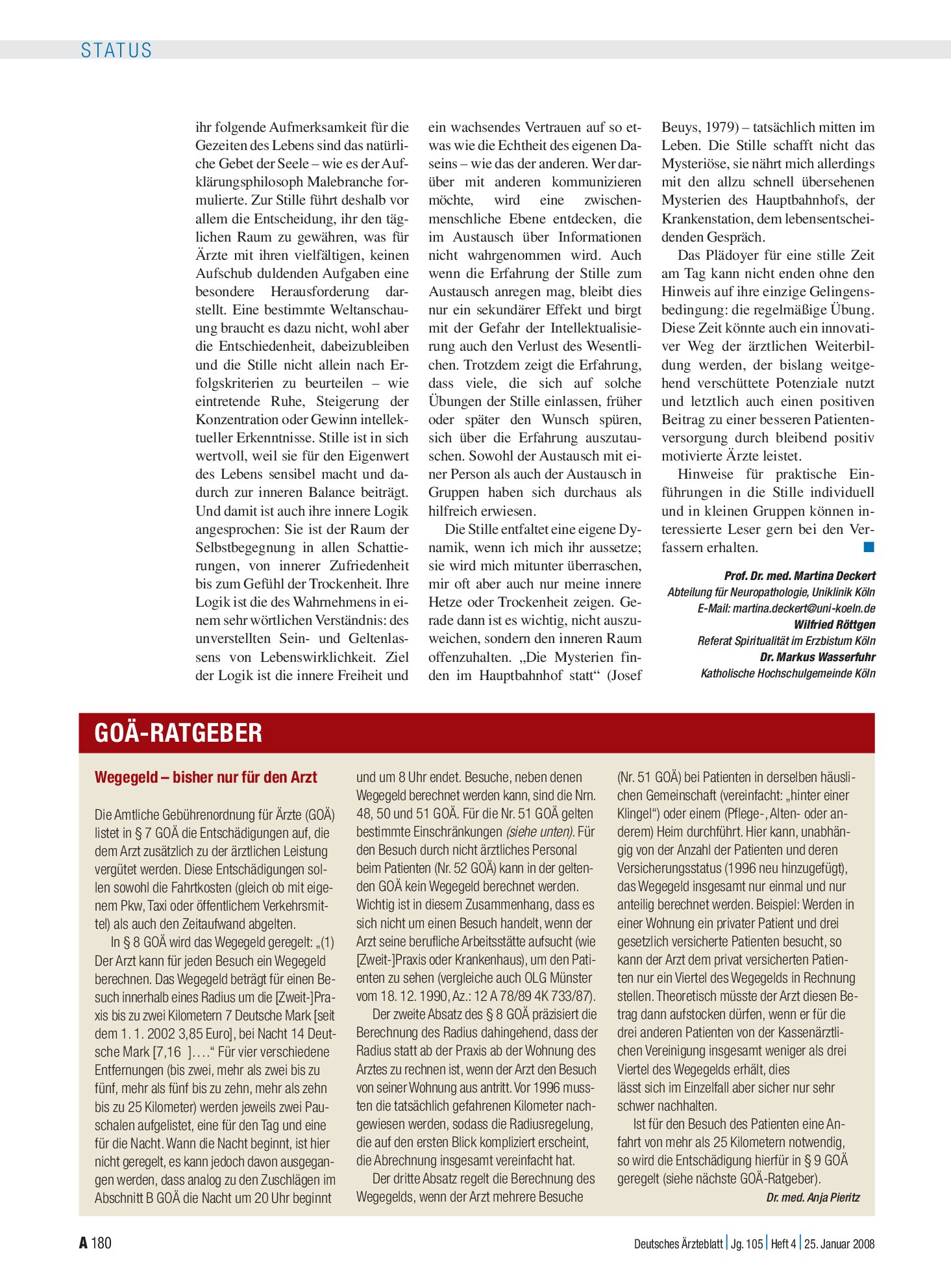 Vorschauseite 1: Wegegeld – bisher nur für den Arzt – Deutsches Ärzteblatt