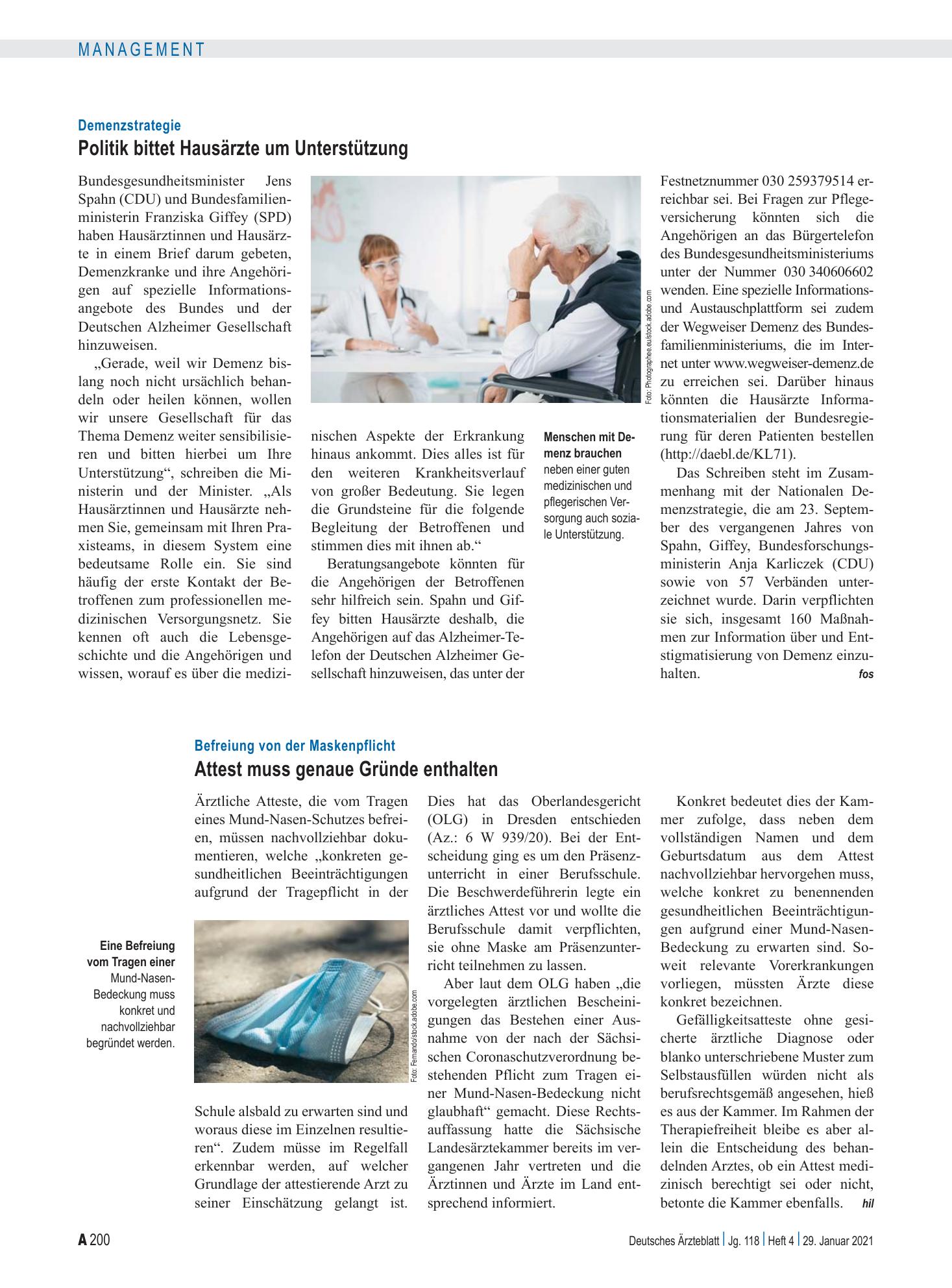 Vorschauseite 1: Demenzstrategie: Politik bittet Hausärzte um Unterstützung – Deutsches Ärzteblatt