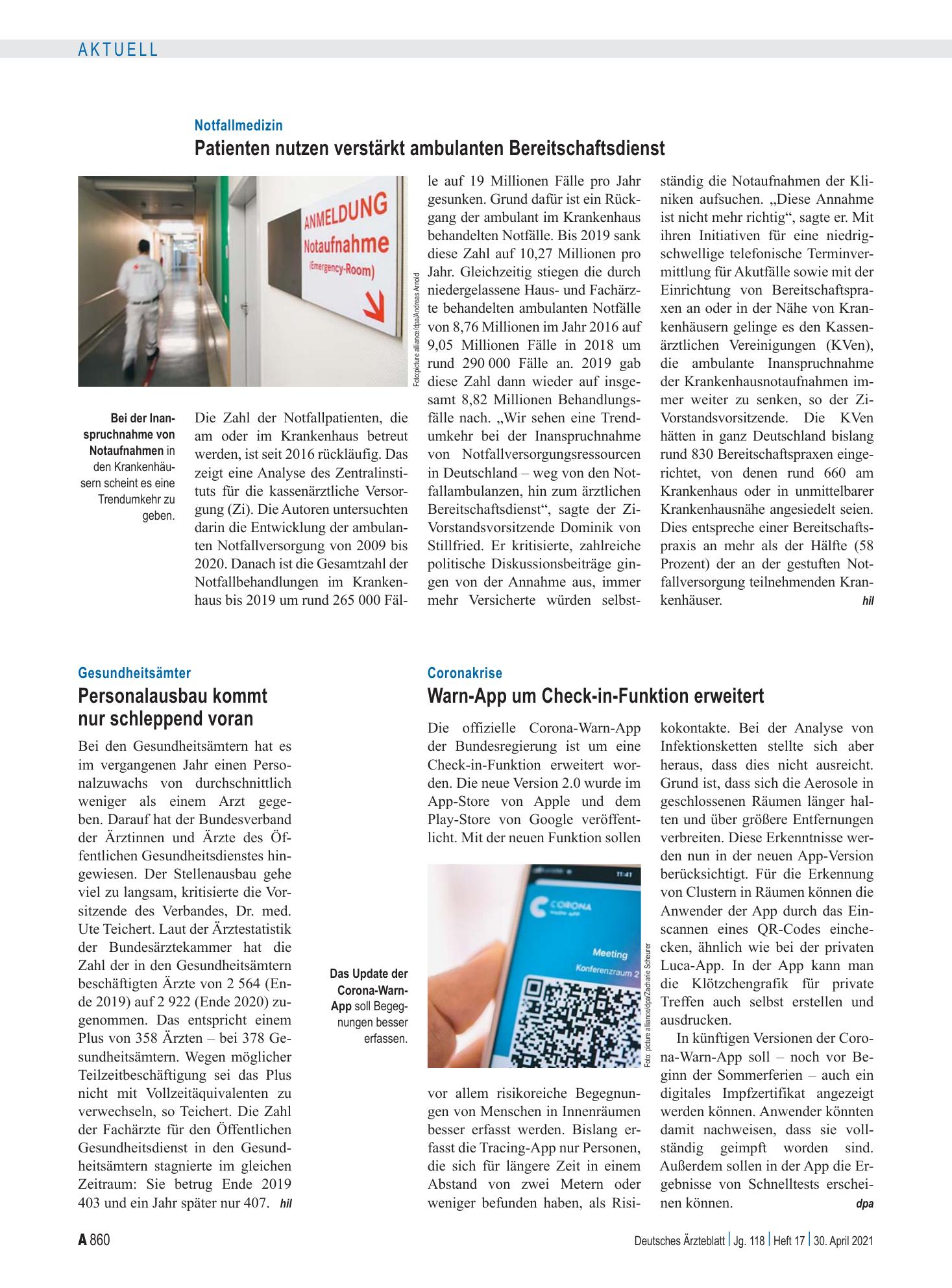 Vorschauseite 1: Coronakrise: Warn-App um Check-in-Funktion erweitert – Deutsches Ärzteblatt