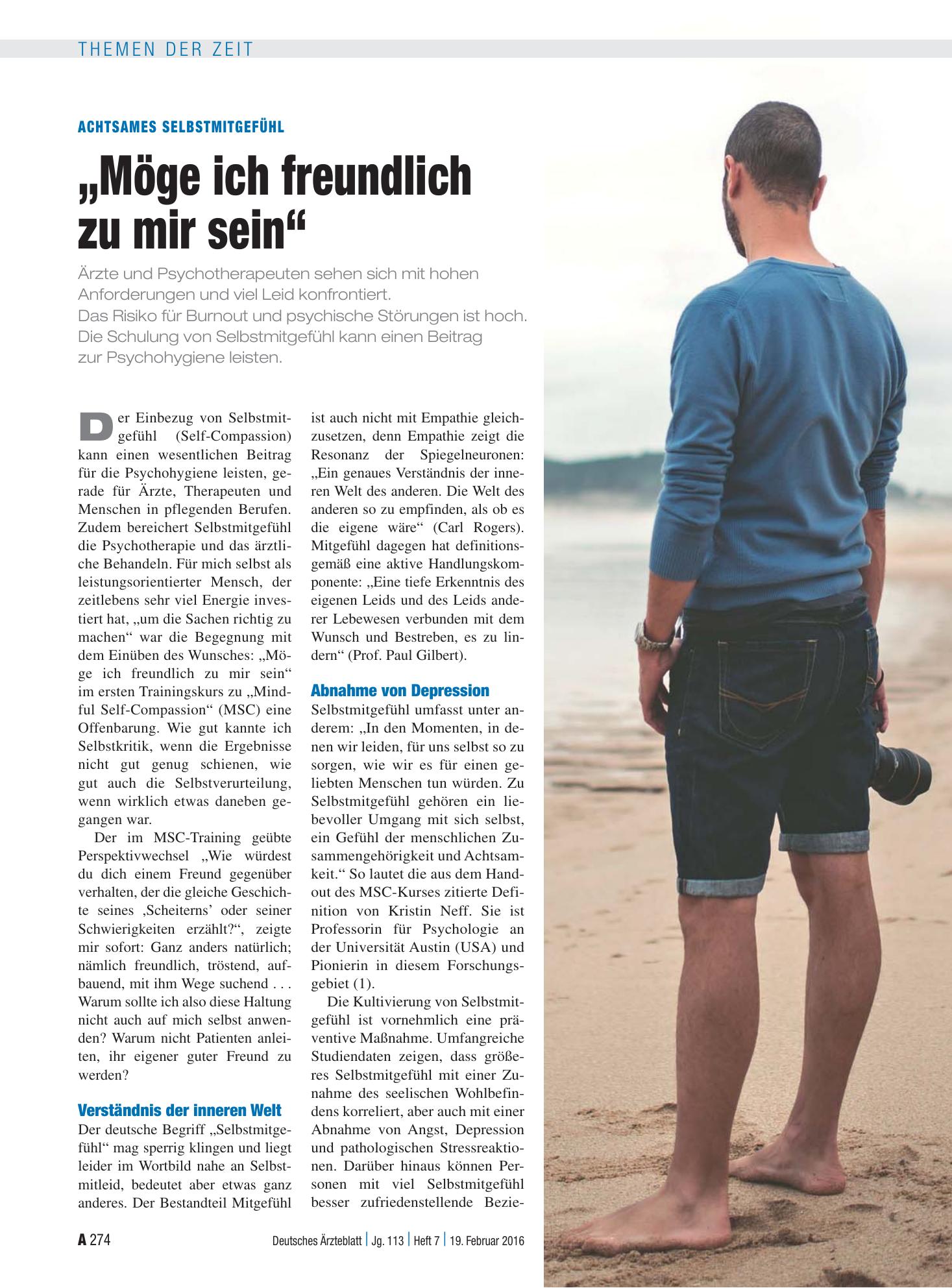 Vorschauseite 1: Achtsames Selbstmitgefühl: „Möge ich freundlich zu mir sein“ – Deutsches Ärzteblatt