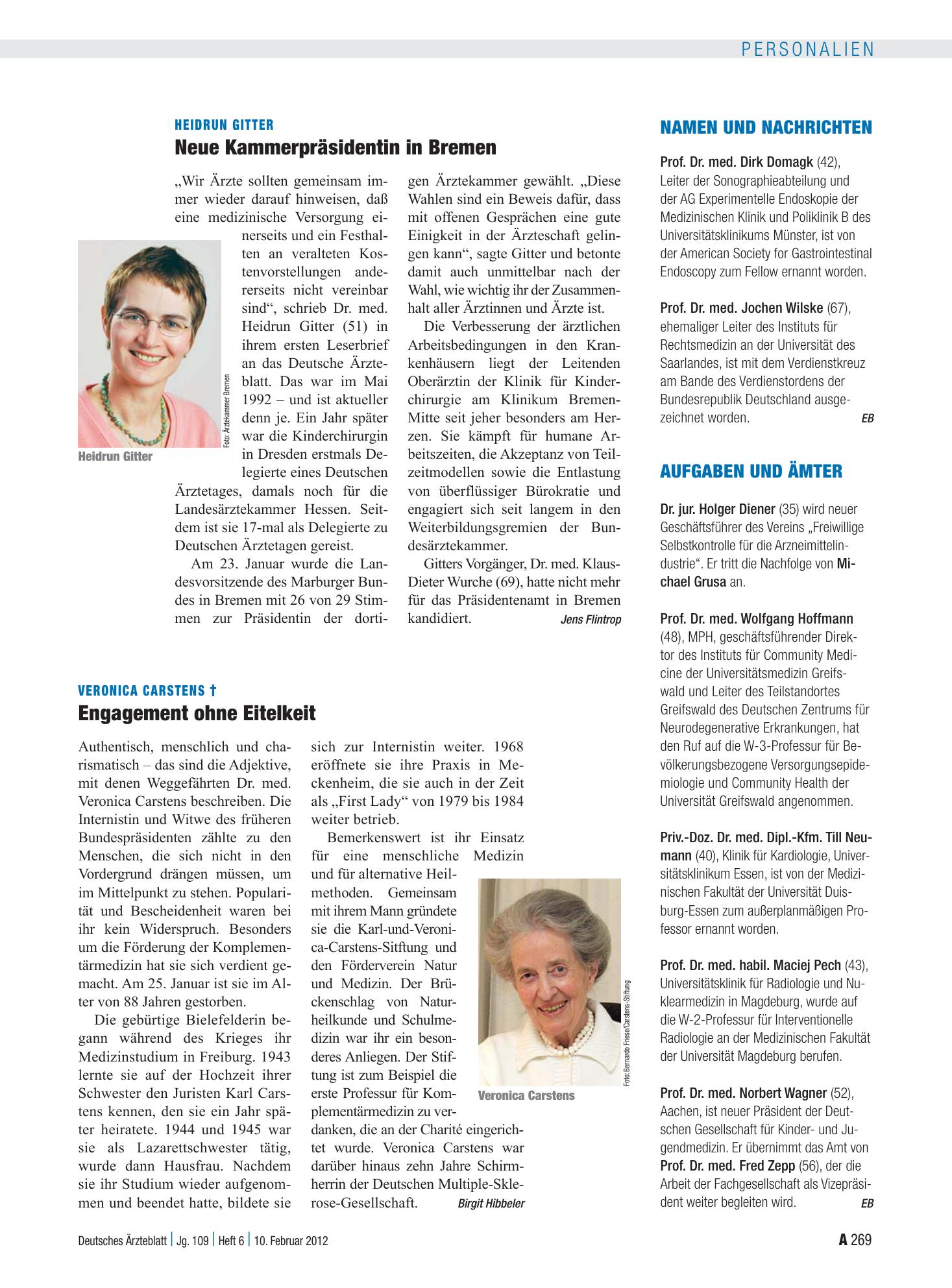 Vorschauseite 1: Namen und Nachrichten – Deutsches Ärzteblatt