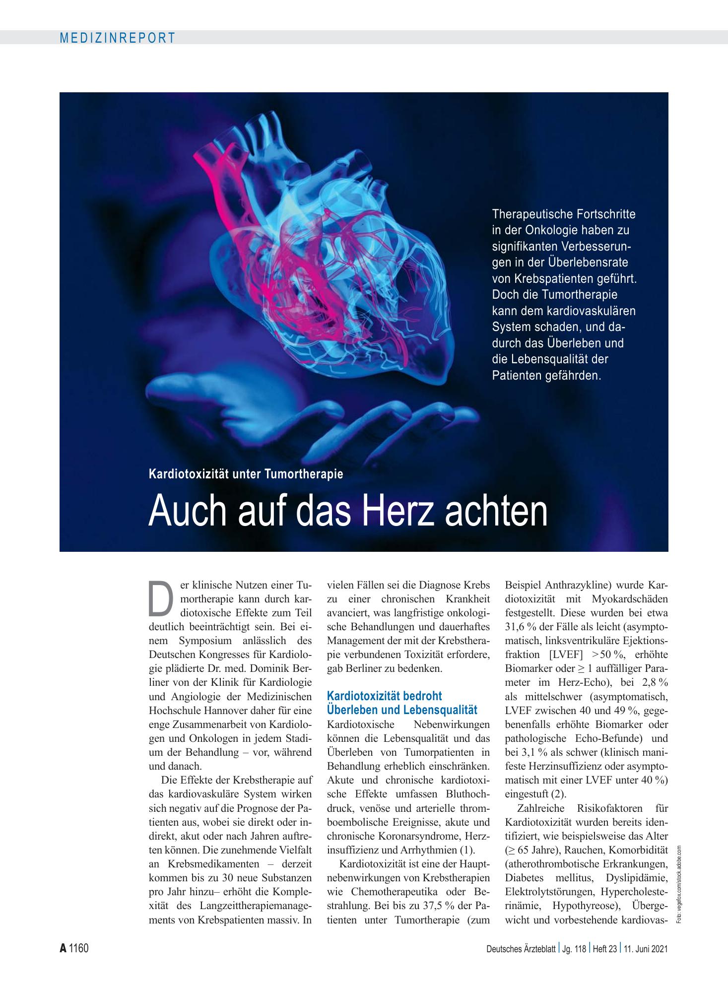 Vorschauseite 1: Kardiotoxizität unter Tumortherapie: Auch auf das Herz achten – Deutsches Ärzteblatt