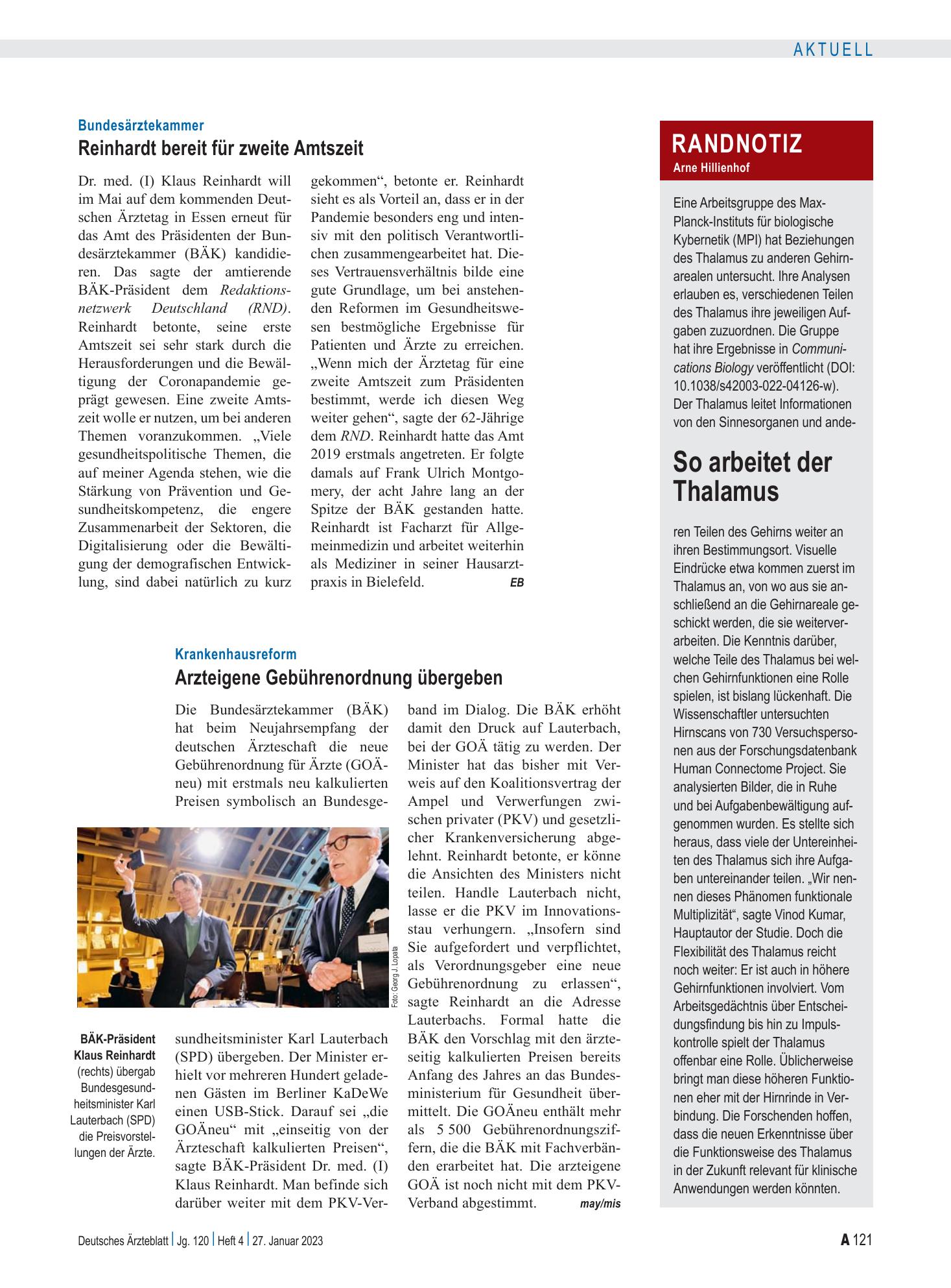 Vorschauseite 1: Randnotiz: So arbeitet der Thalamus – Deutsches Ärzteblatt