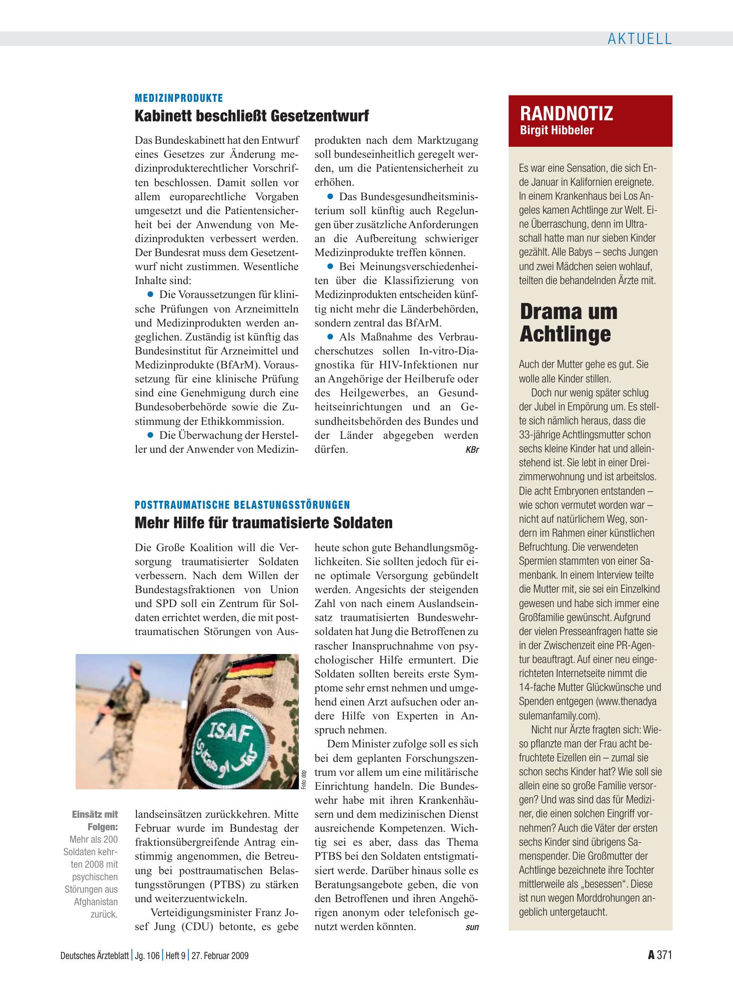 Vorschauseite 1: Medizinprodukte: Kabinett beschließt Gesetzentwurf – Deutsches Ärzteblatt