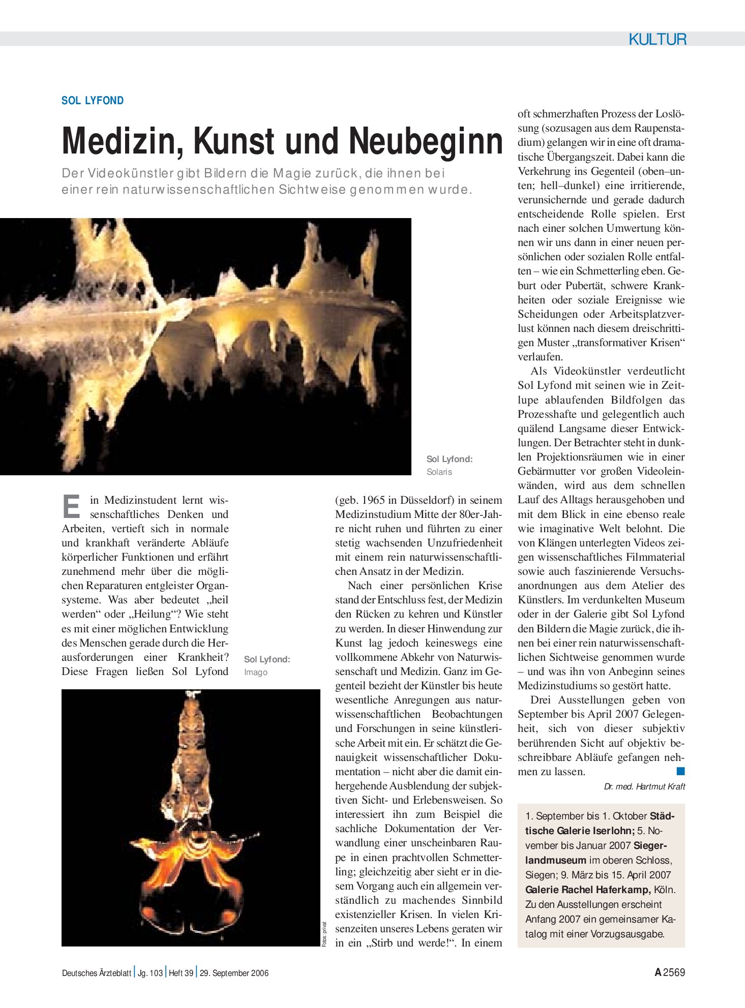 Vorschauseite 1: Sol Lyfond: Medizin, Kunst und Neubeginn – Deutsches Ärzteblatt