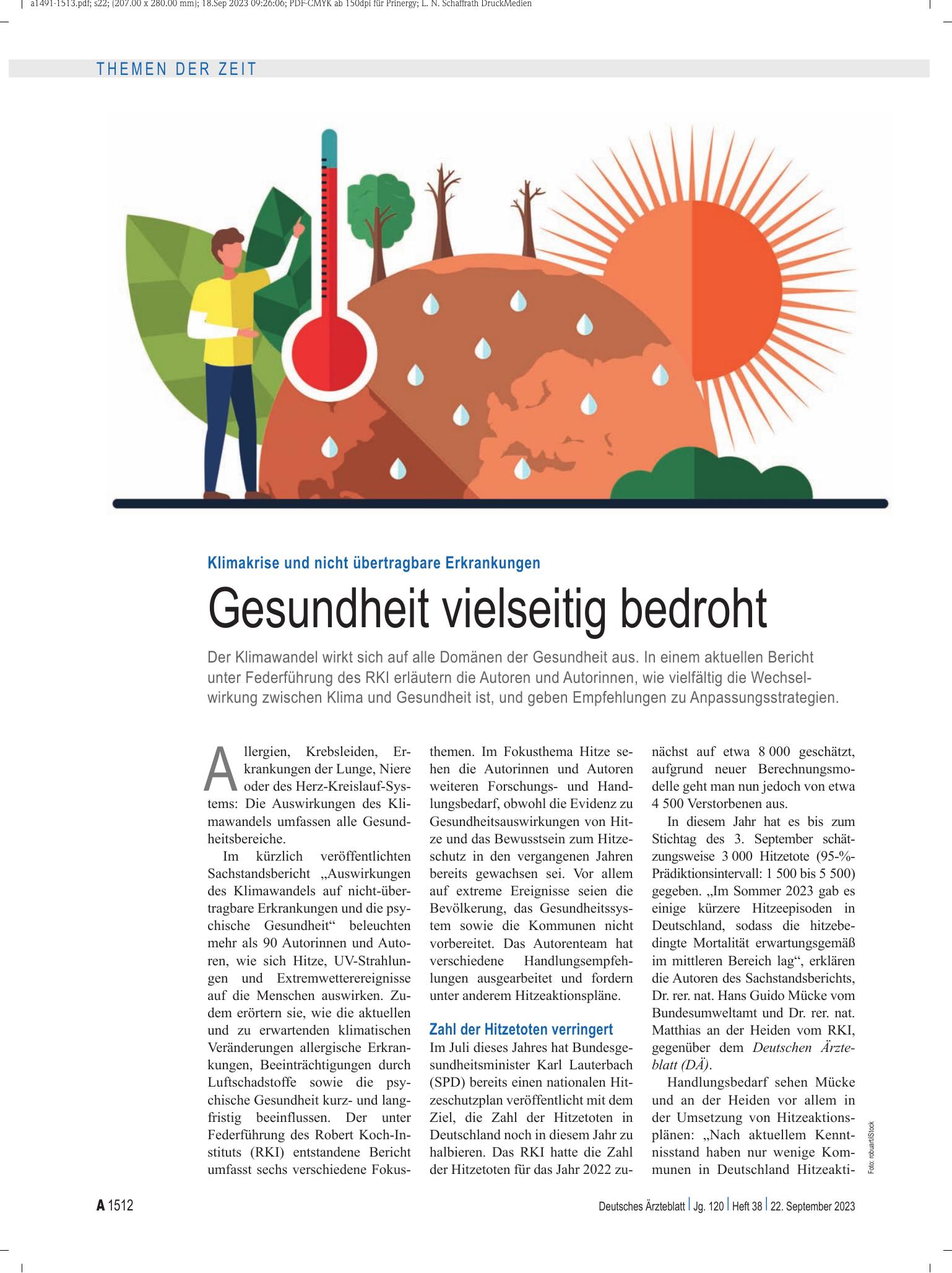 Vorschauseite 1: Klimakrise und nicht übertragbare Erkrankungen: Gesundheit vielseitig bedroht – Deutsches Ärzteblatt