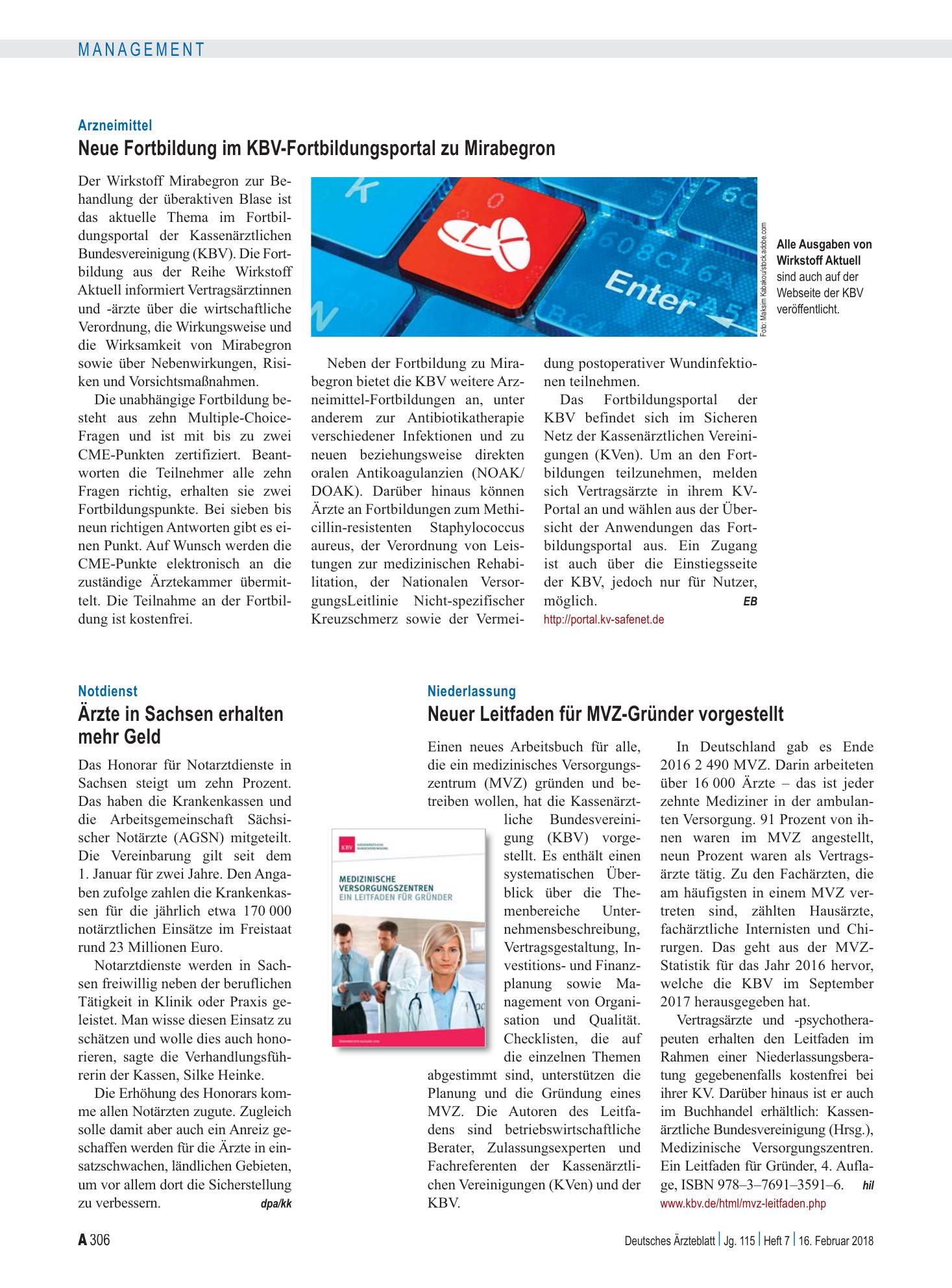 Vorschauseite 1: Notdienst: Ärzte in Sachsen erhalten mehr Geld – Deutsches Ärzteblatt