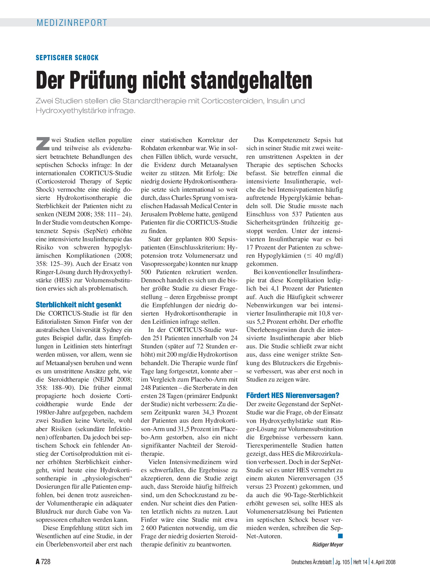 Vorschauseite 1: Septischer Schock: Der Prüfung nicht standgehalten – Deutsches Ärzteblatt