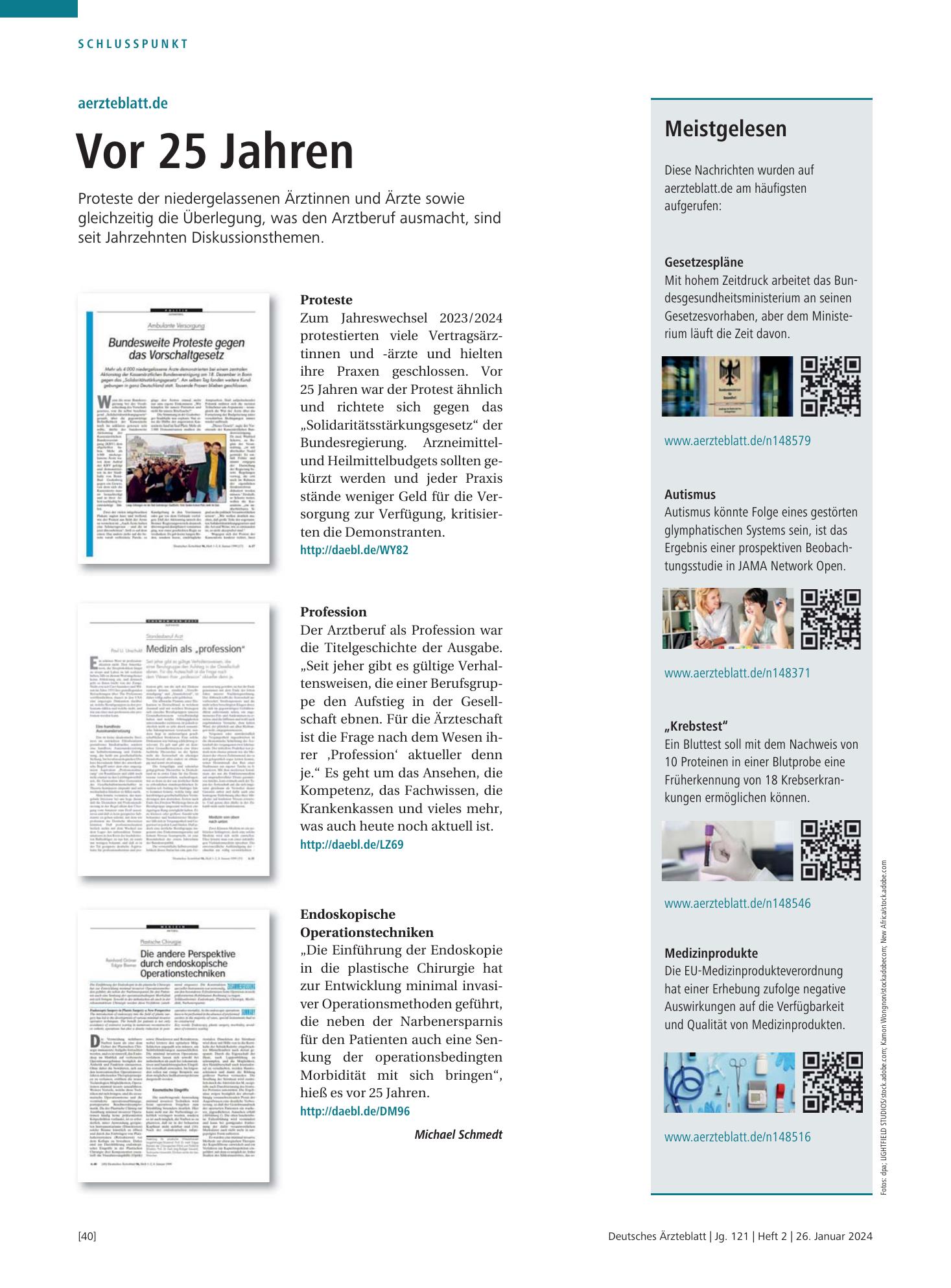 Vorschauseite 1: Meistgelesen – Deutsches Ärzteblatt