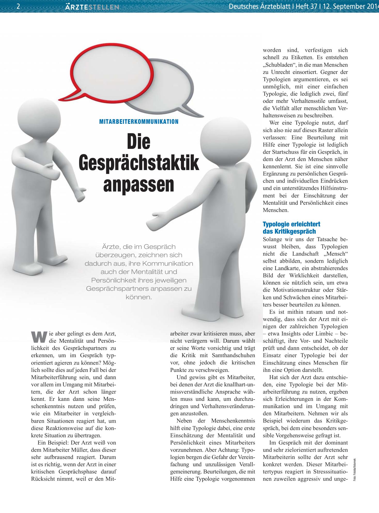 Vorschauseite 1: Mitarbeiterkommunikation: Die Gesprächstaktik anpassen – Deutsches Ärzteblatt